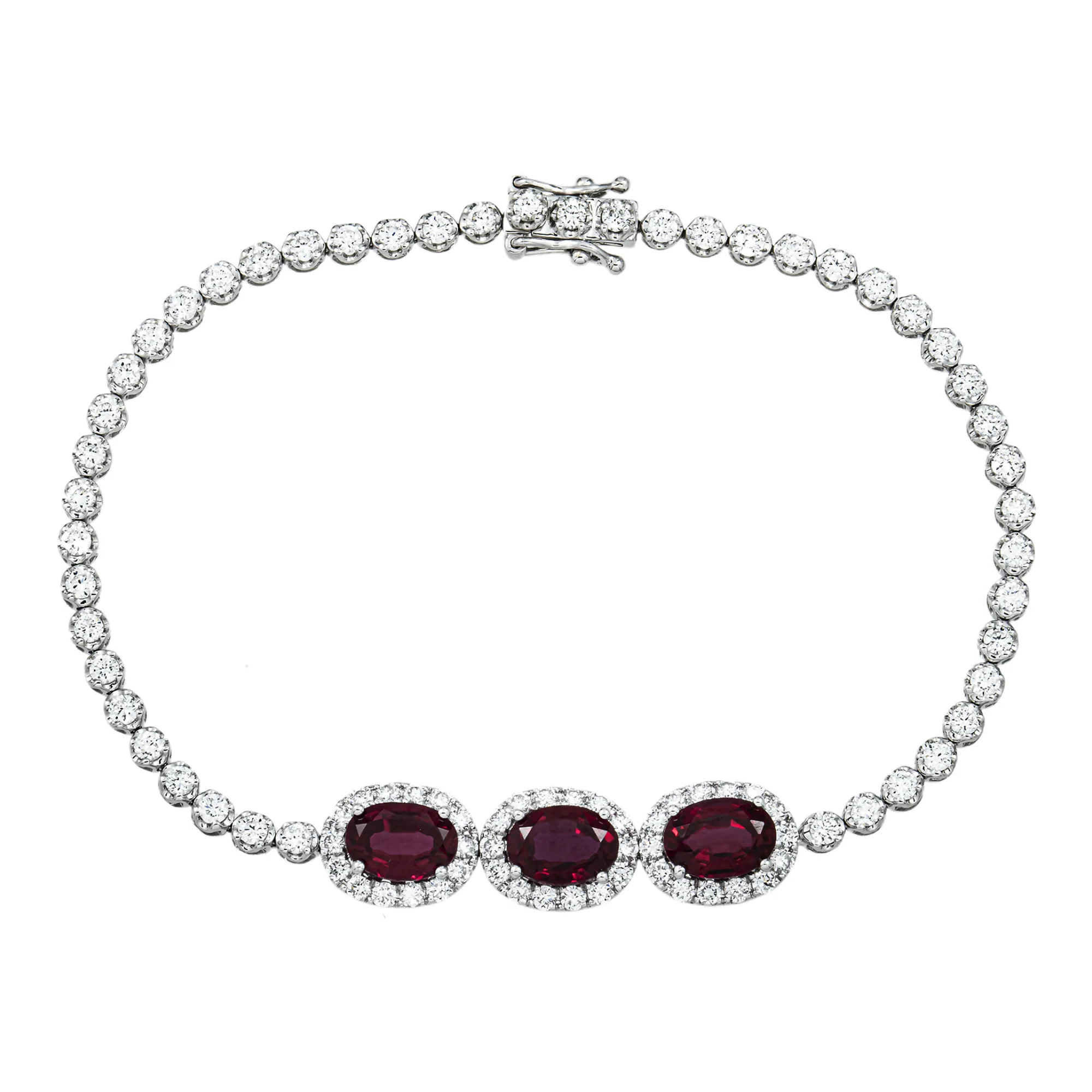 White Gold Oval Cut Rubie & Diamond Bracelet 5.34ctw