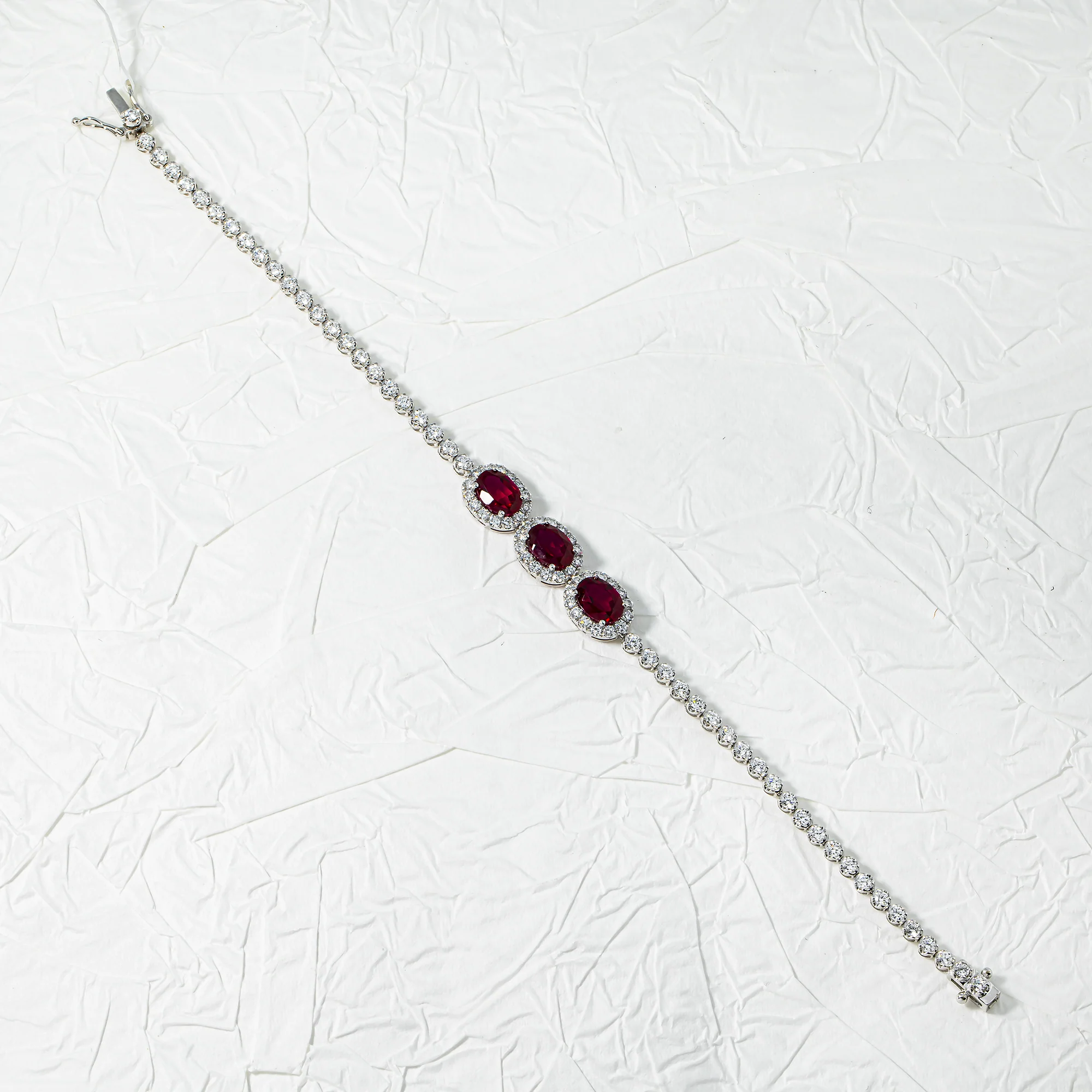 White Gold Oval Cut Rubie & Diamond Bracelet 5.34ctw - Image 5