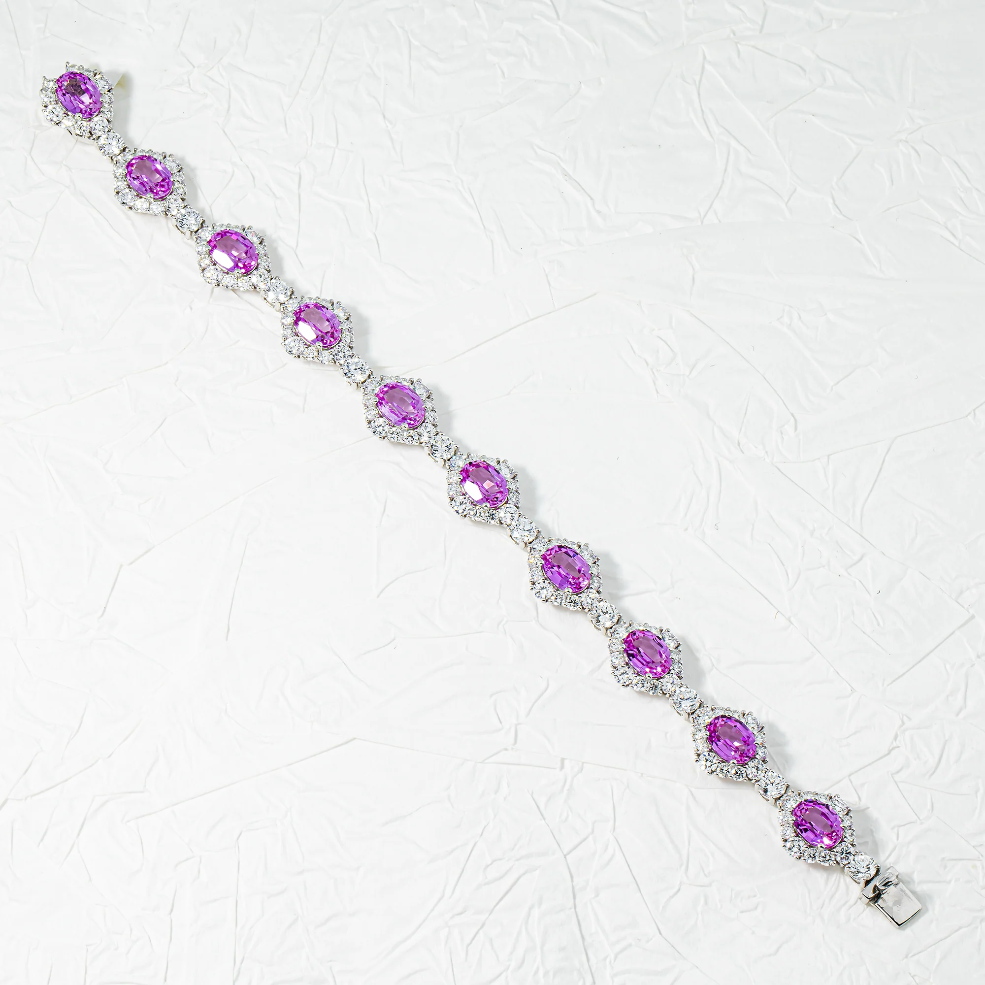White Gold Oval Cut Amethyst & Round Diamond Bracelet 27.42ct - Image 3