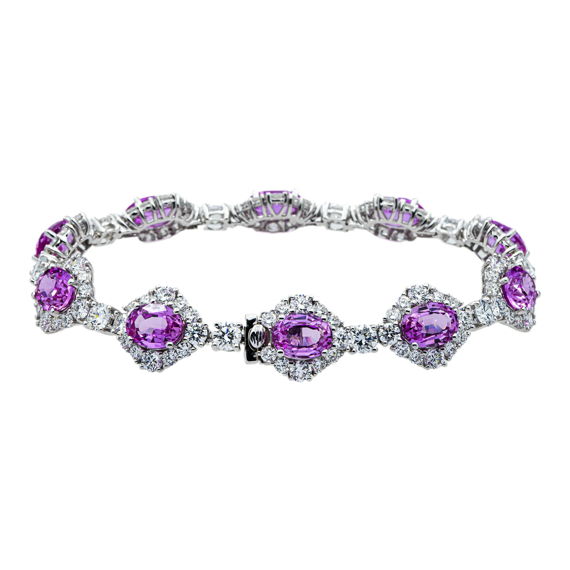 White Gold Oval Cut Amethyst & Round Diamond Bracelet 27.42ct - Image 4