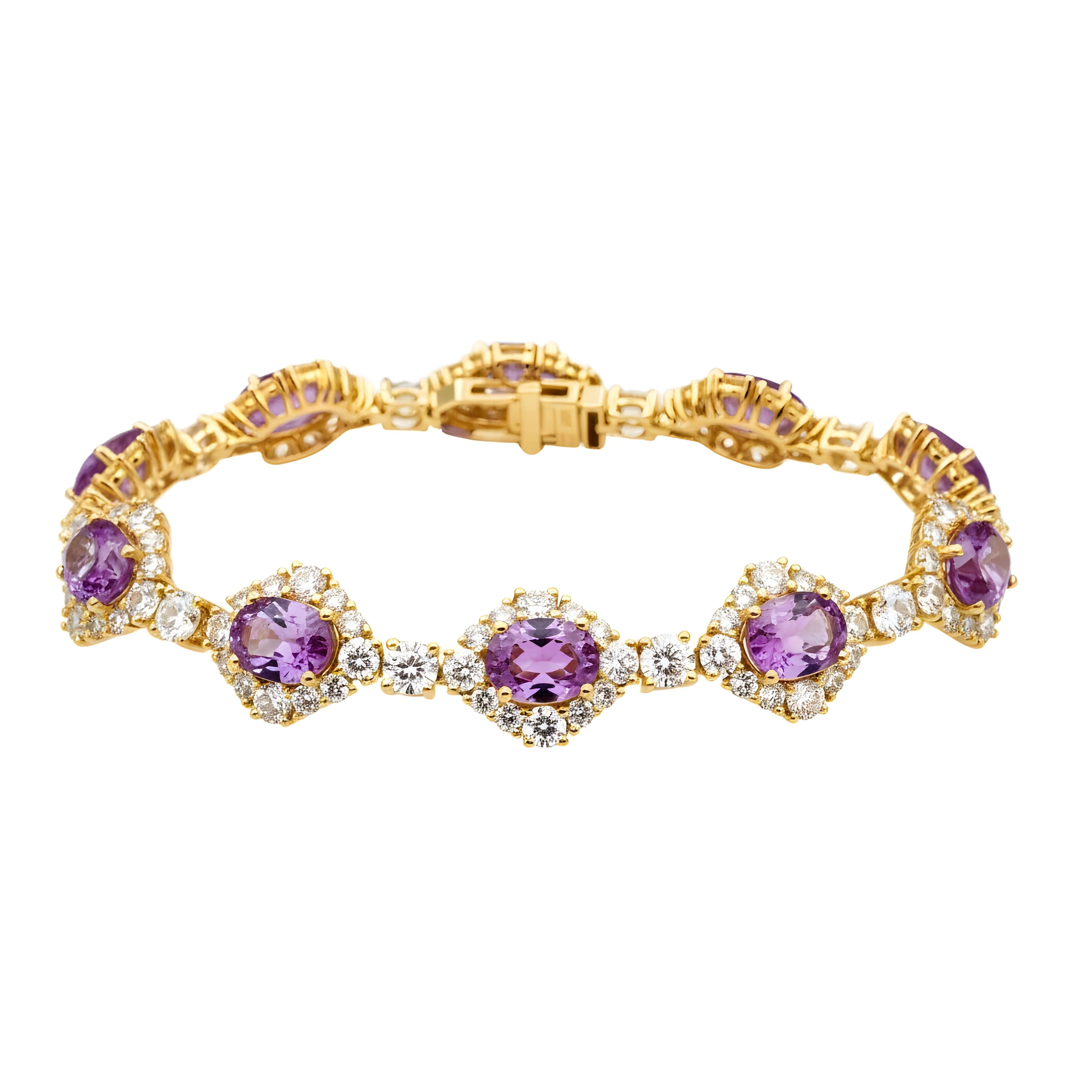 White Gold Oval Cut Amethyst & Round Diamond Bracelet 27.42ct - Image 5