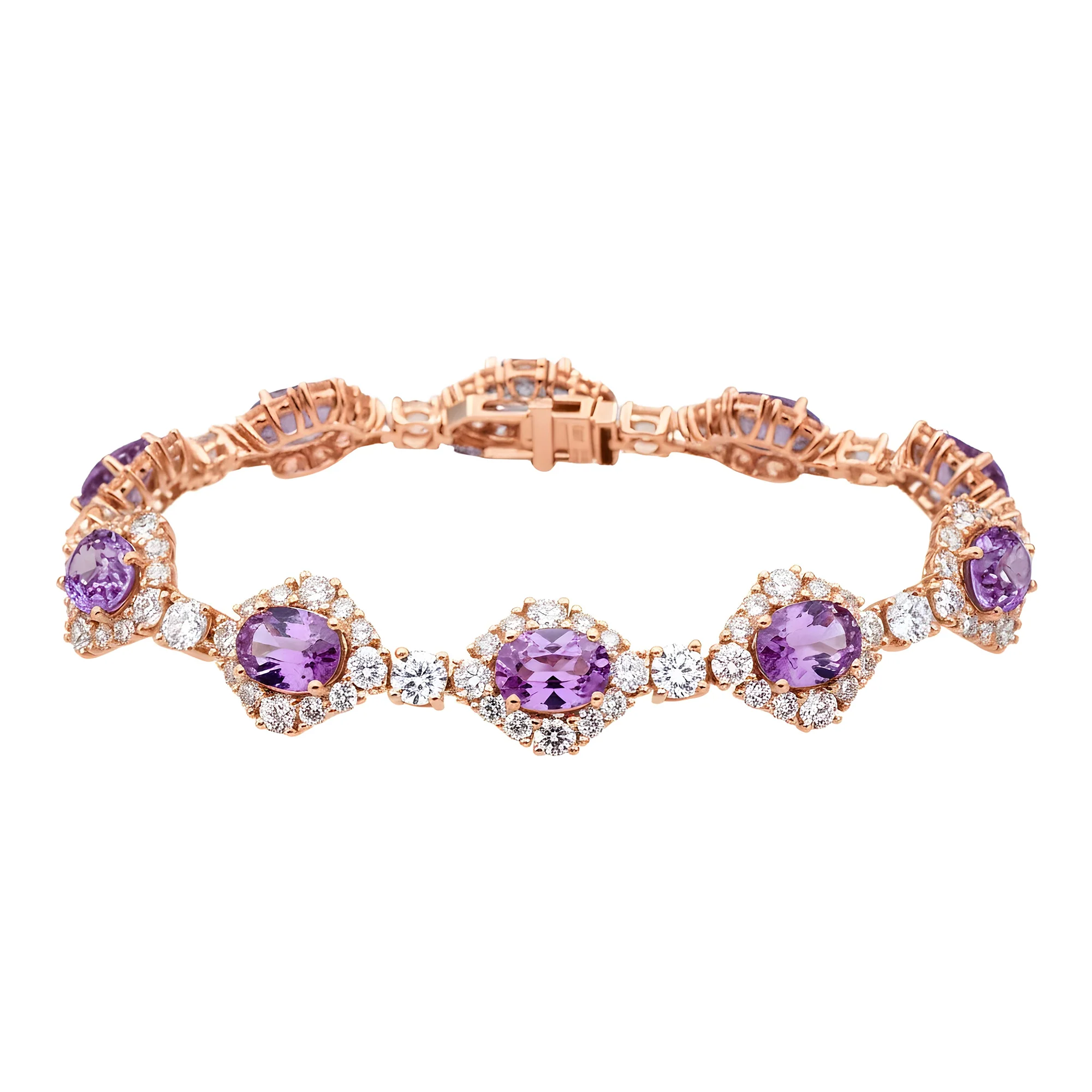 White Gold Oval Cut Amethyst & Round Diamond Bracelet 27.42ct - Image 7