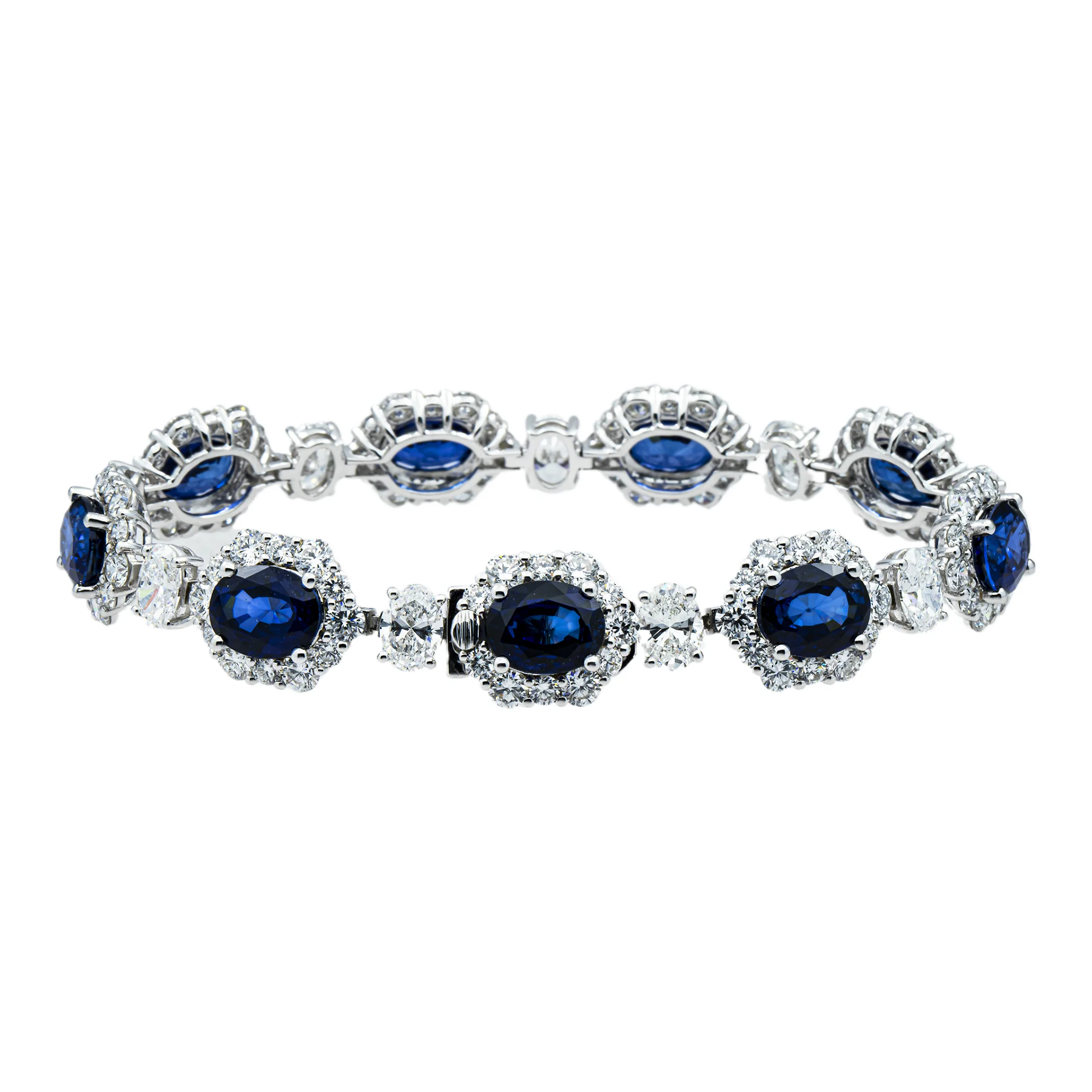 White Gold Oval Cut Sapphire & Diamond Bracelet 36.29ct - Image 4