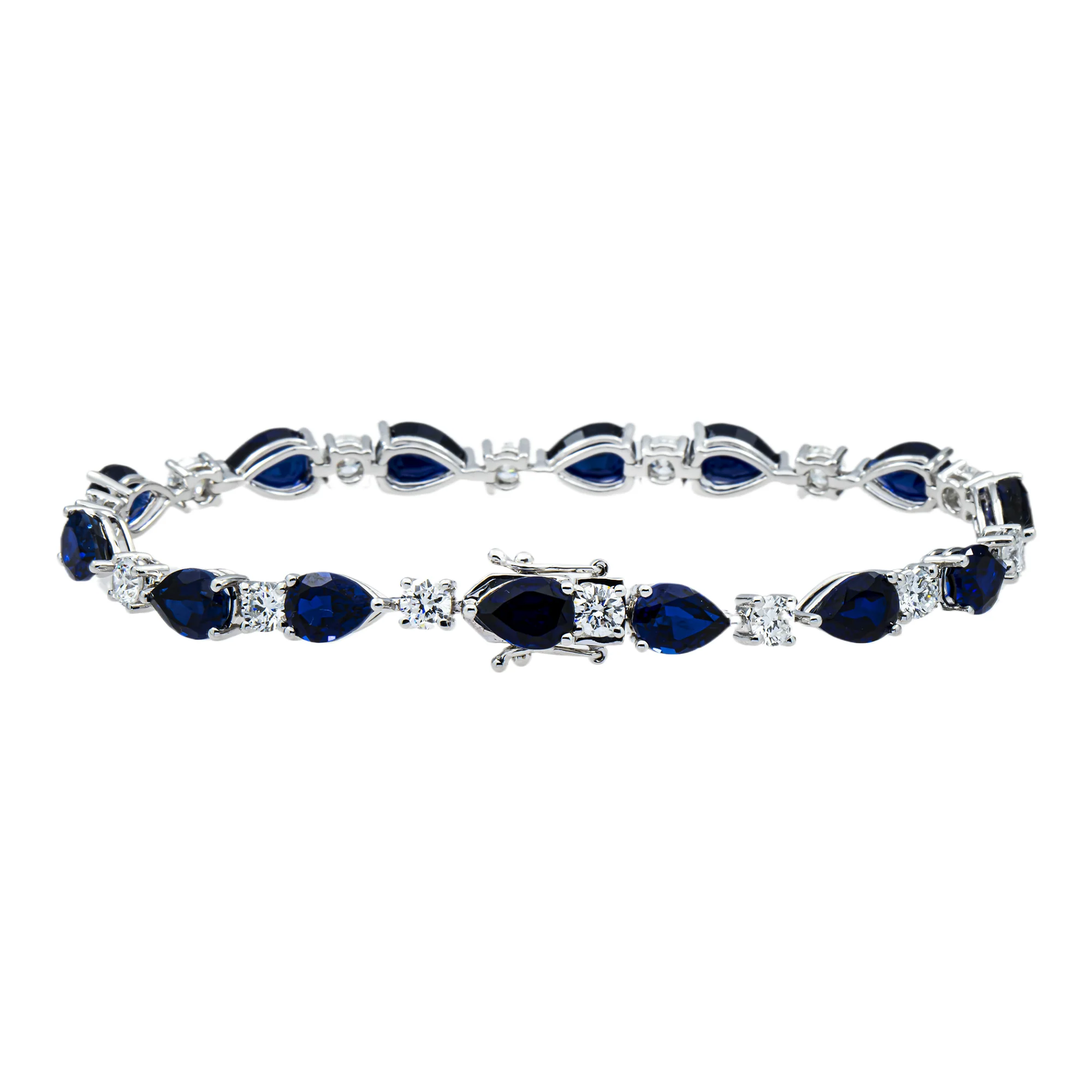 White Gold Oval Cut Sapphire & Round Diamond Bracelet 17.68ct - Image 4
