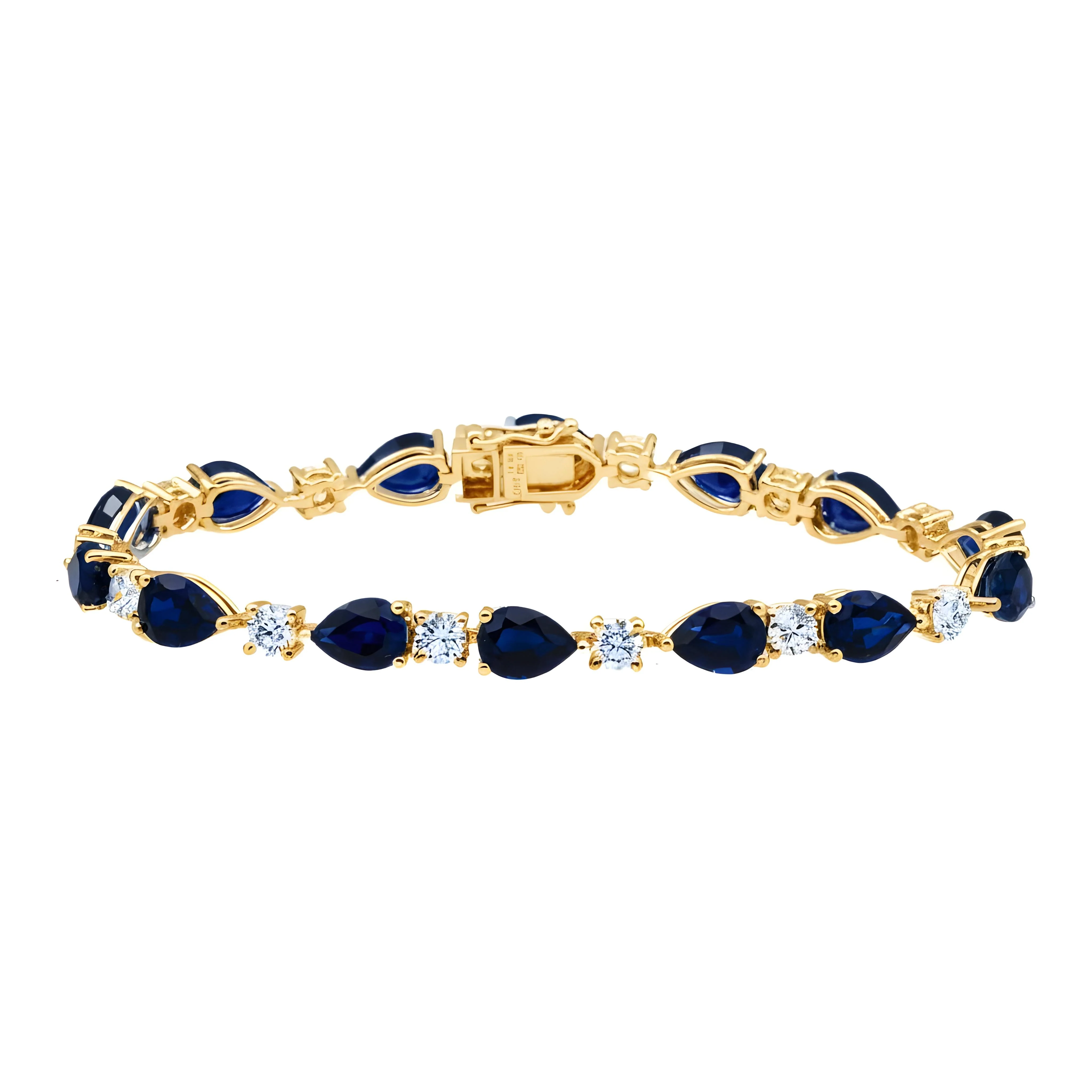 White Gold Oval Cut Sapphire & Round Diamond Bracelet 17.68ct - Image 5