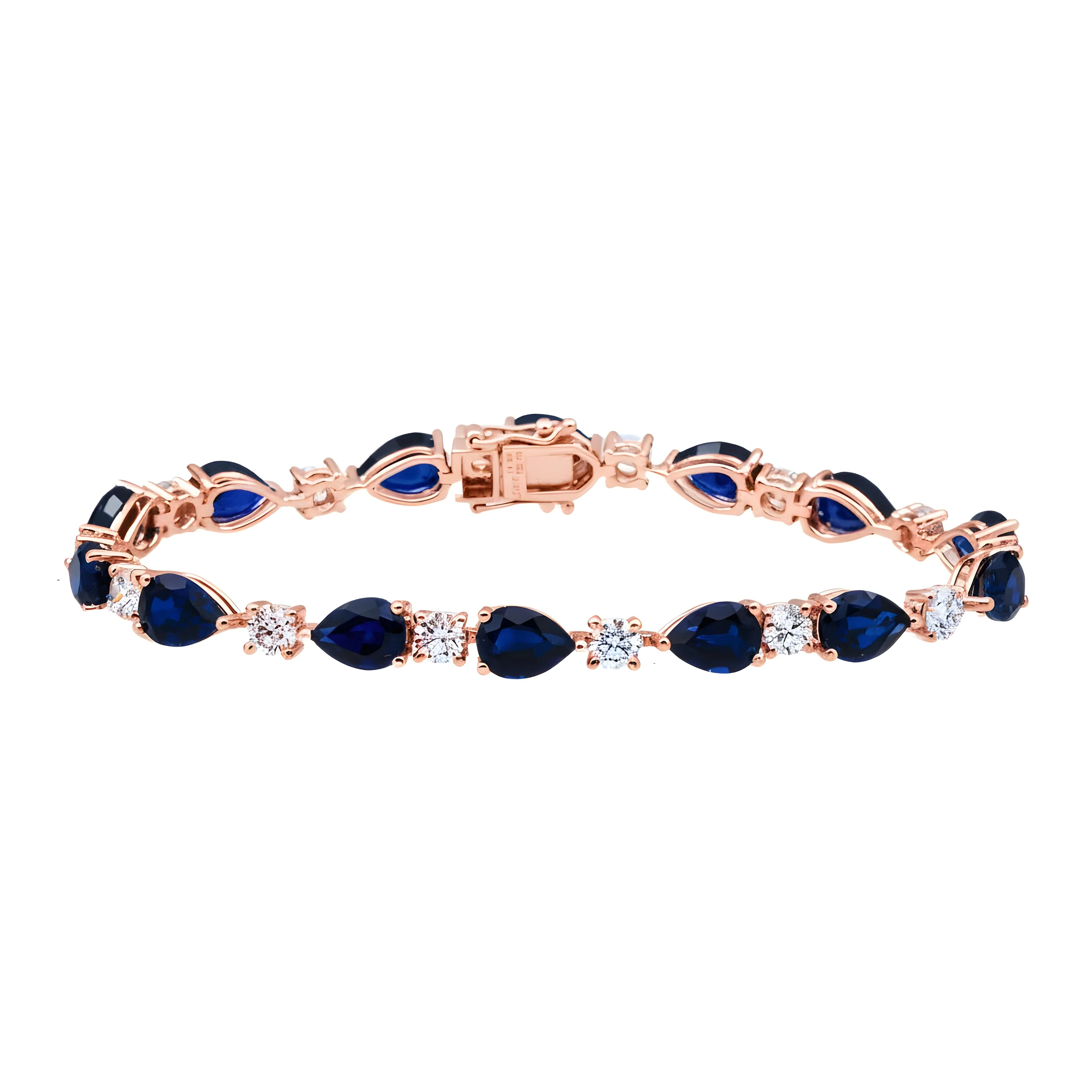 White Gold Oval Cut Sapphire & Round Diamond Bracelet 17.68ct - Image 7