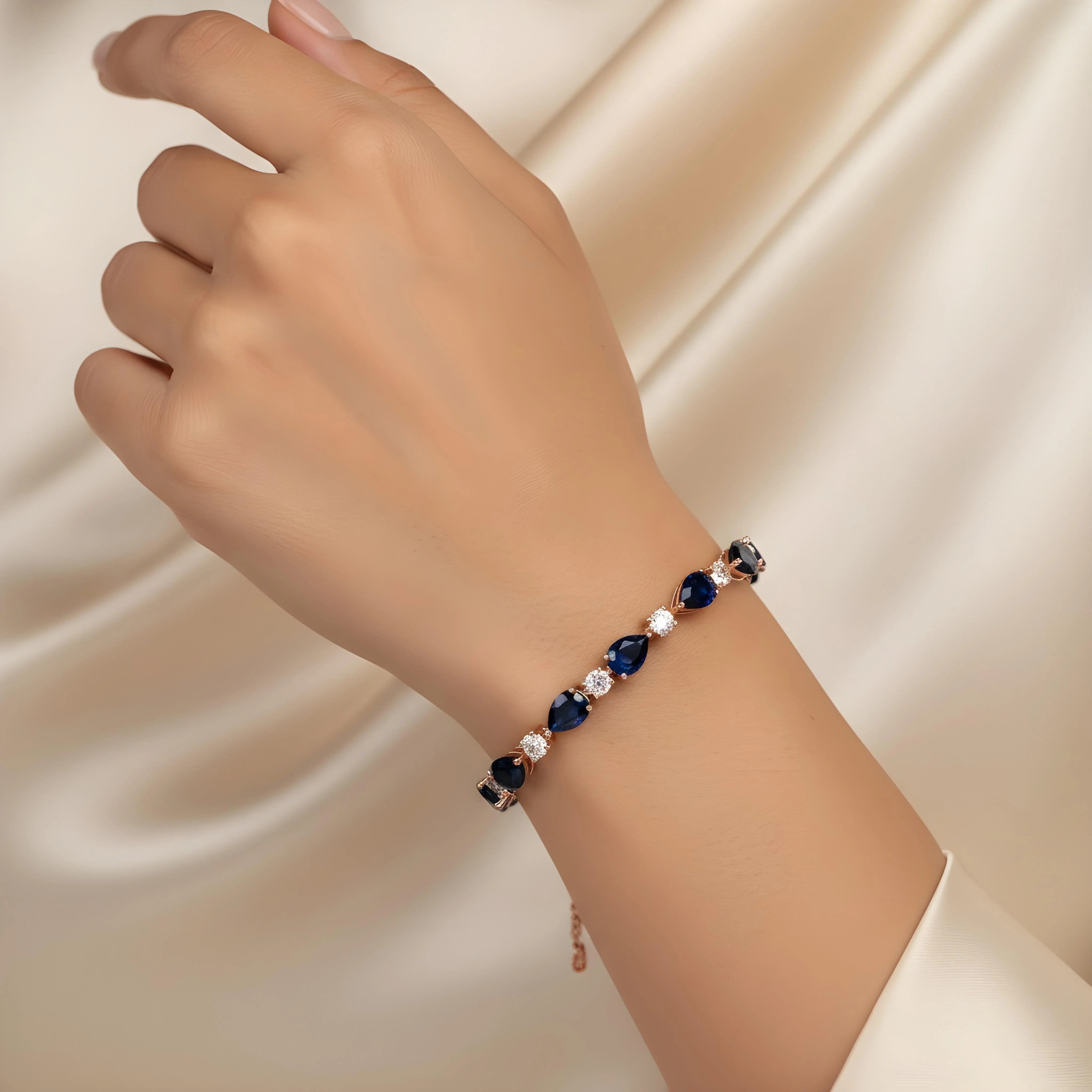 White Gold Oval Cut Sapphire & Round Diamond Bracelet 17.68ct - Image 8
