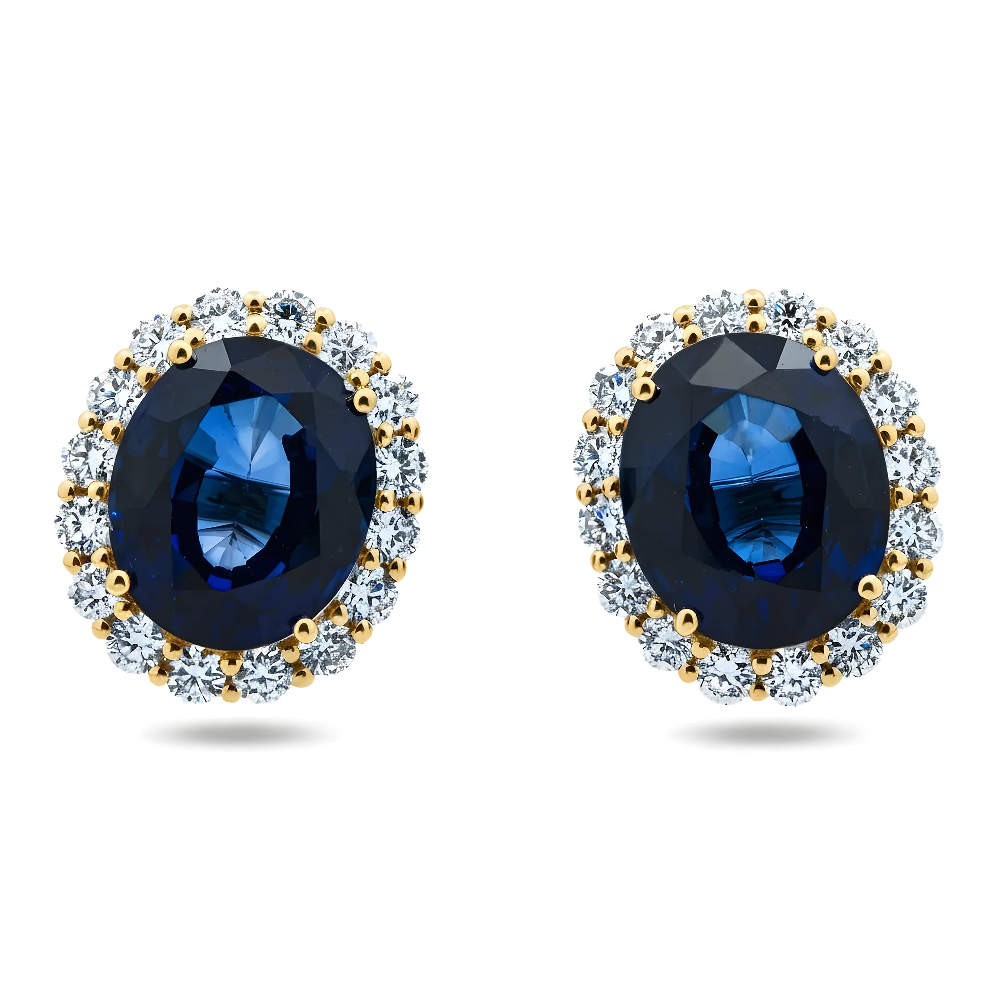 White Gold Oval Cut Sapphire & Round Diamond Stud Earrings 14.59ctw - Image 5