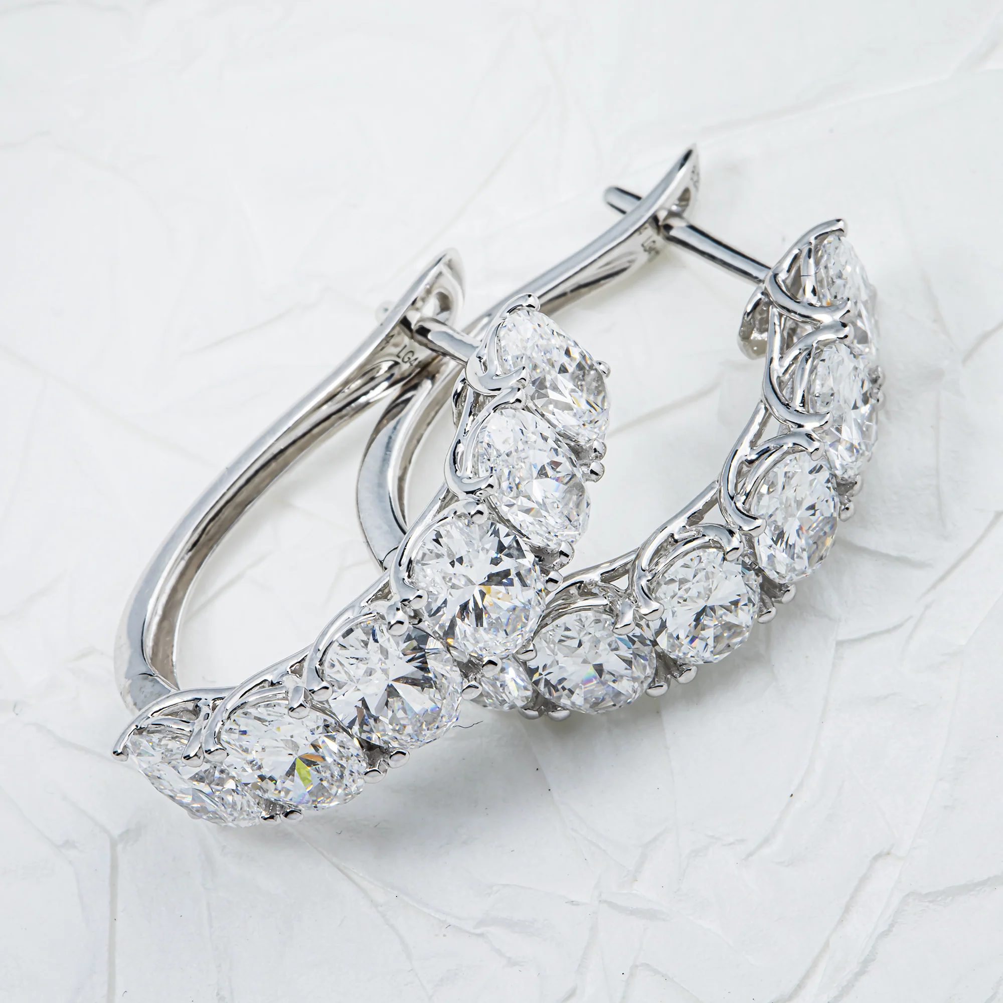 White Gold Oval Diamond Mini Hoop Earrings 6.25ctw - Image 3