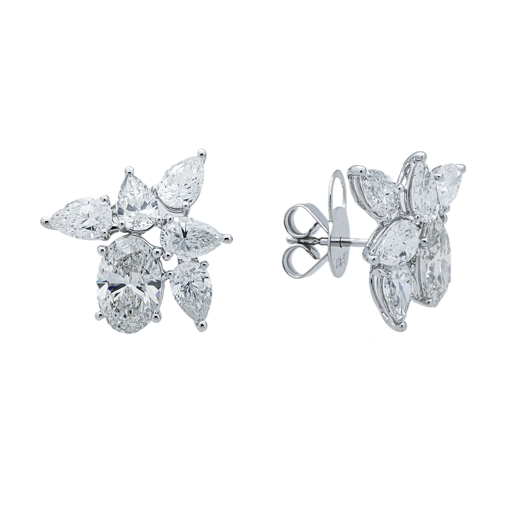 White Gold Oval & Pear Diamond Cluster Stud Earrings 5.25ctw - Image 3