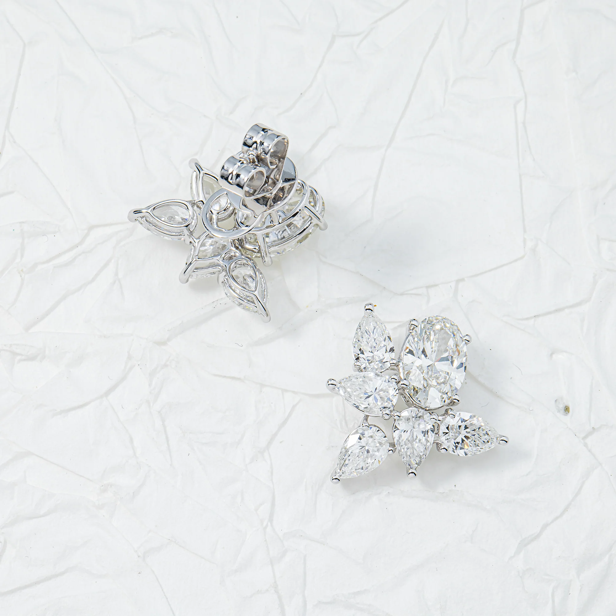 White Gold Oval & Pear Diamond Cluster Stud Earrings 5.25ctw - Image 4