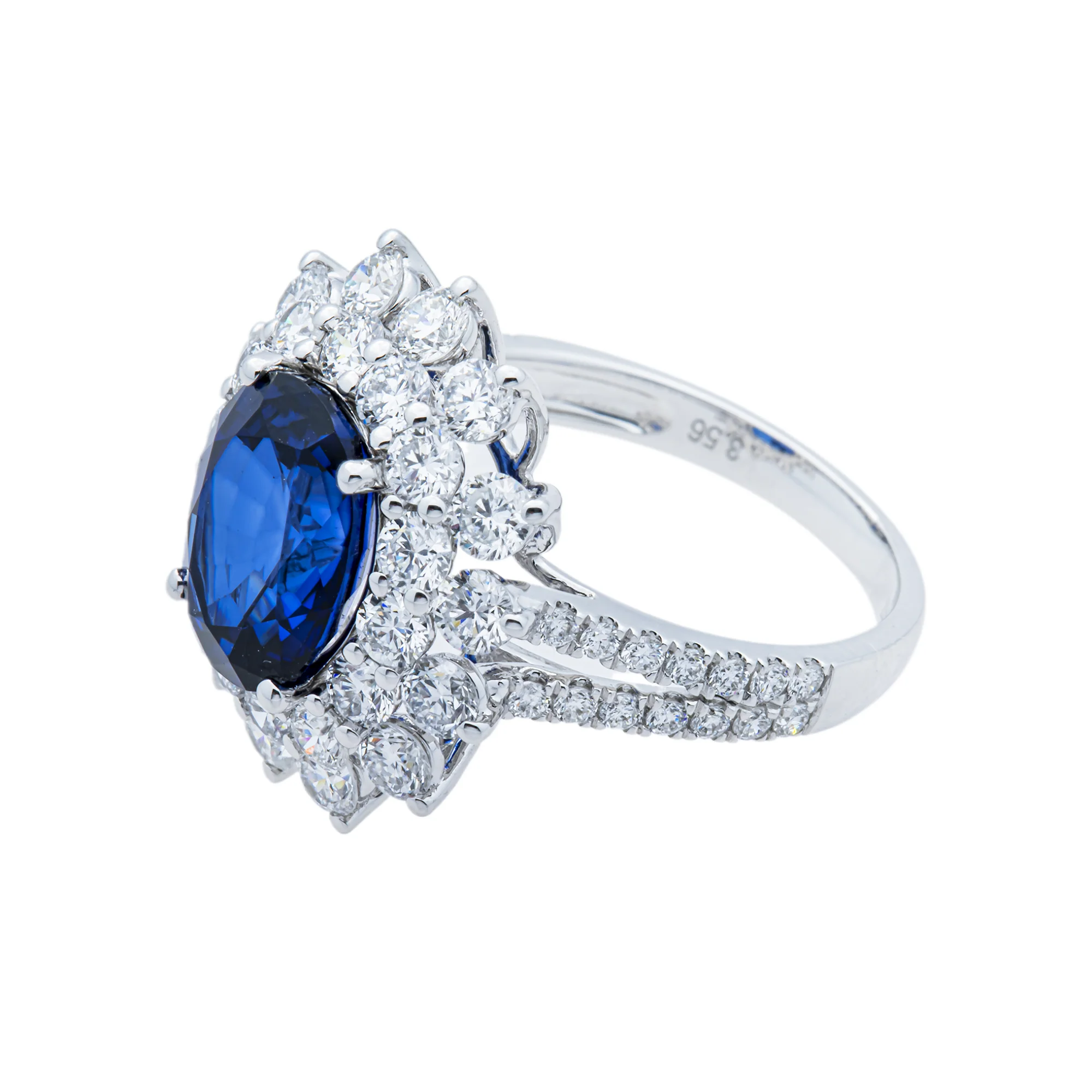 White Gold Oval Sapphire & Round Diamond Ring 5.66ct - Image 3
