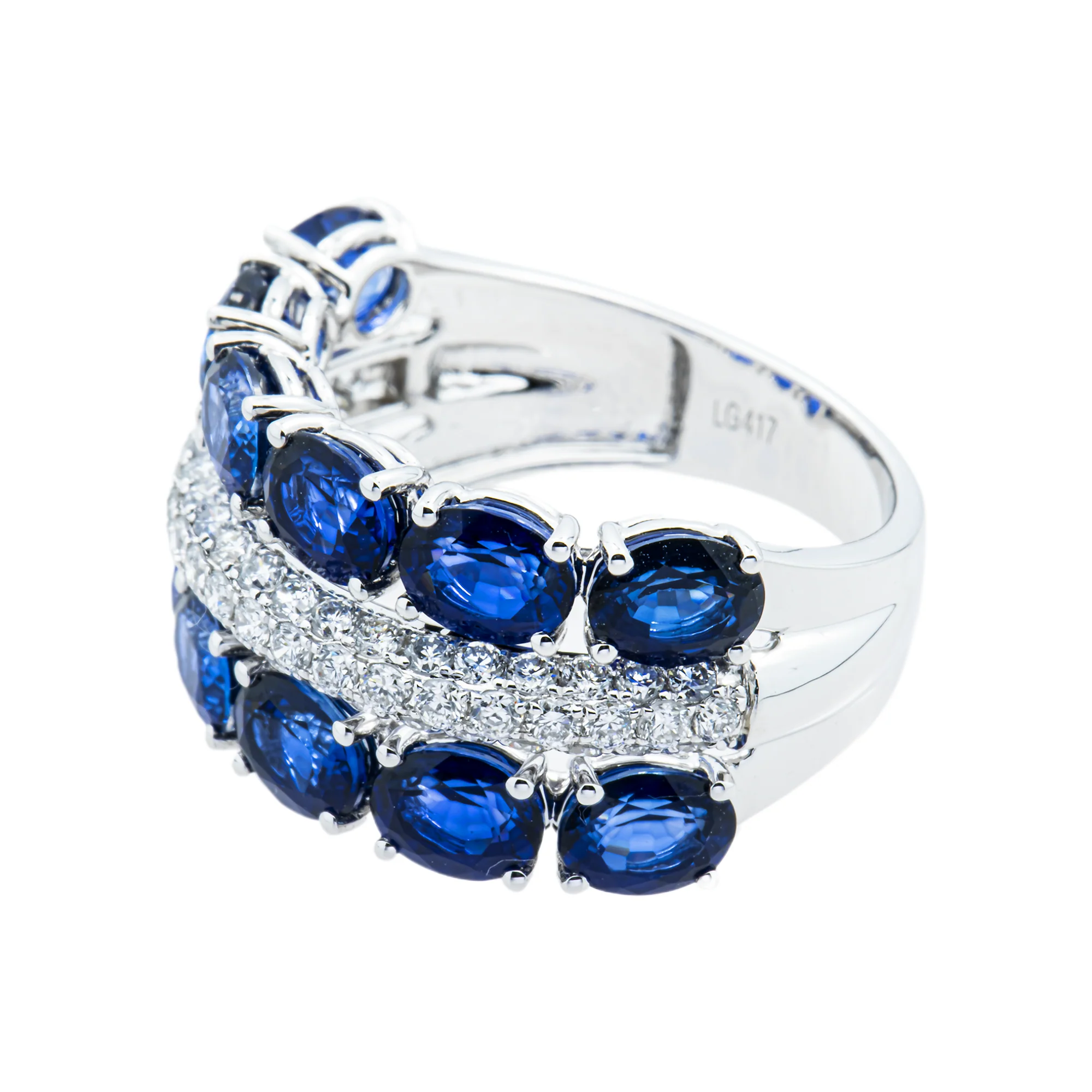 White Gold Oval Sapphire & Round Diamond Ring 6.36ctw - Image 3