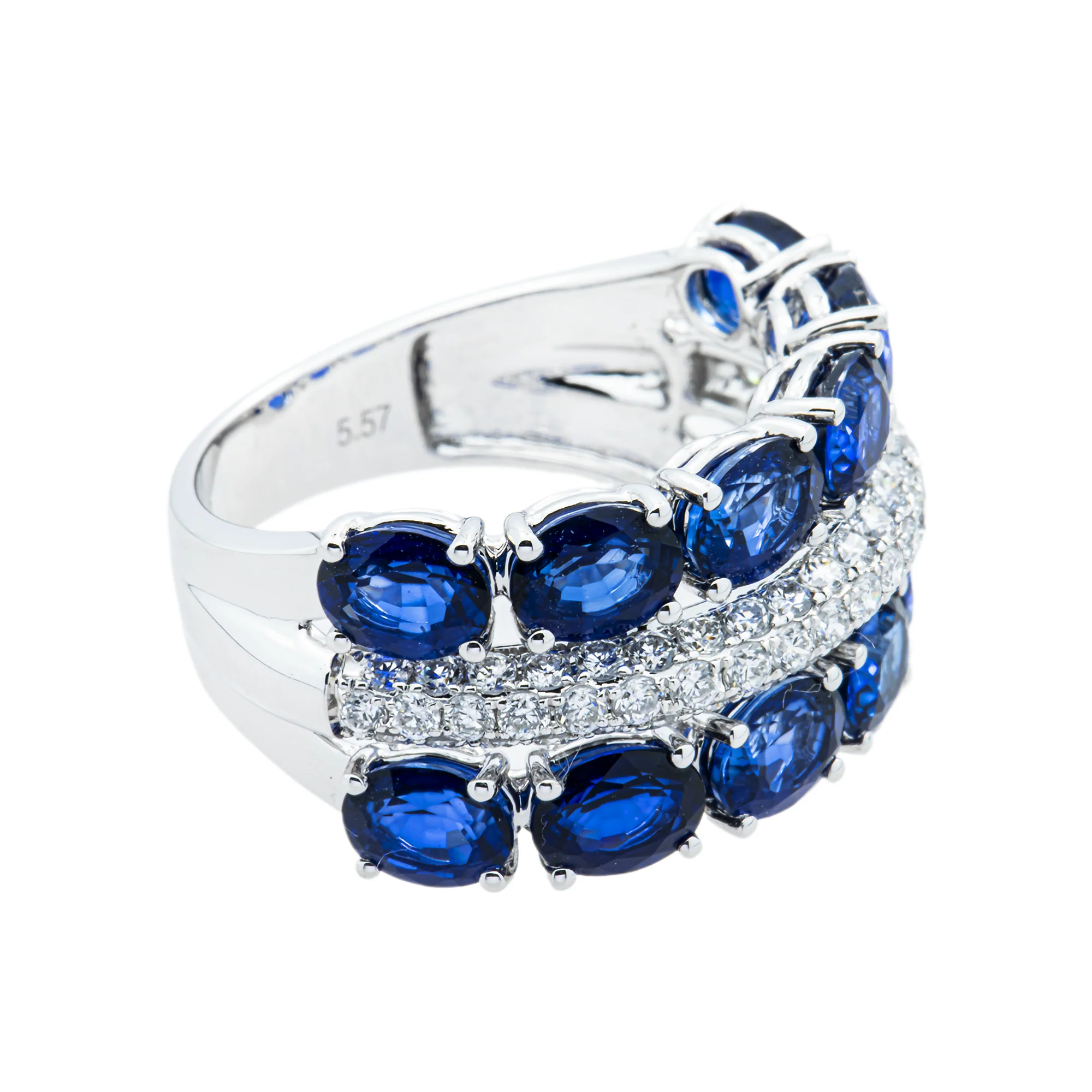 White Gold Oval Sapphire & Round Diamond Ring 6.36ctw - Image 4