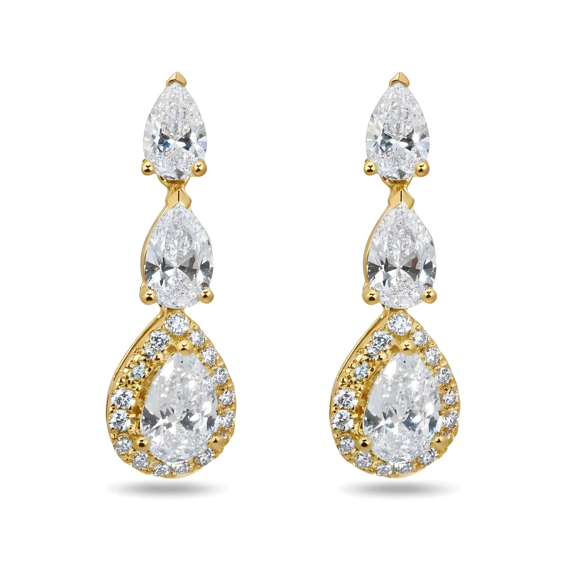White Gold Pear Cut Diamond Triple Tier Drop Earrings 2.74ctw - Image 4