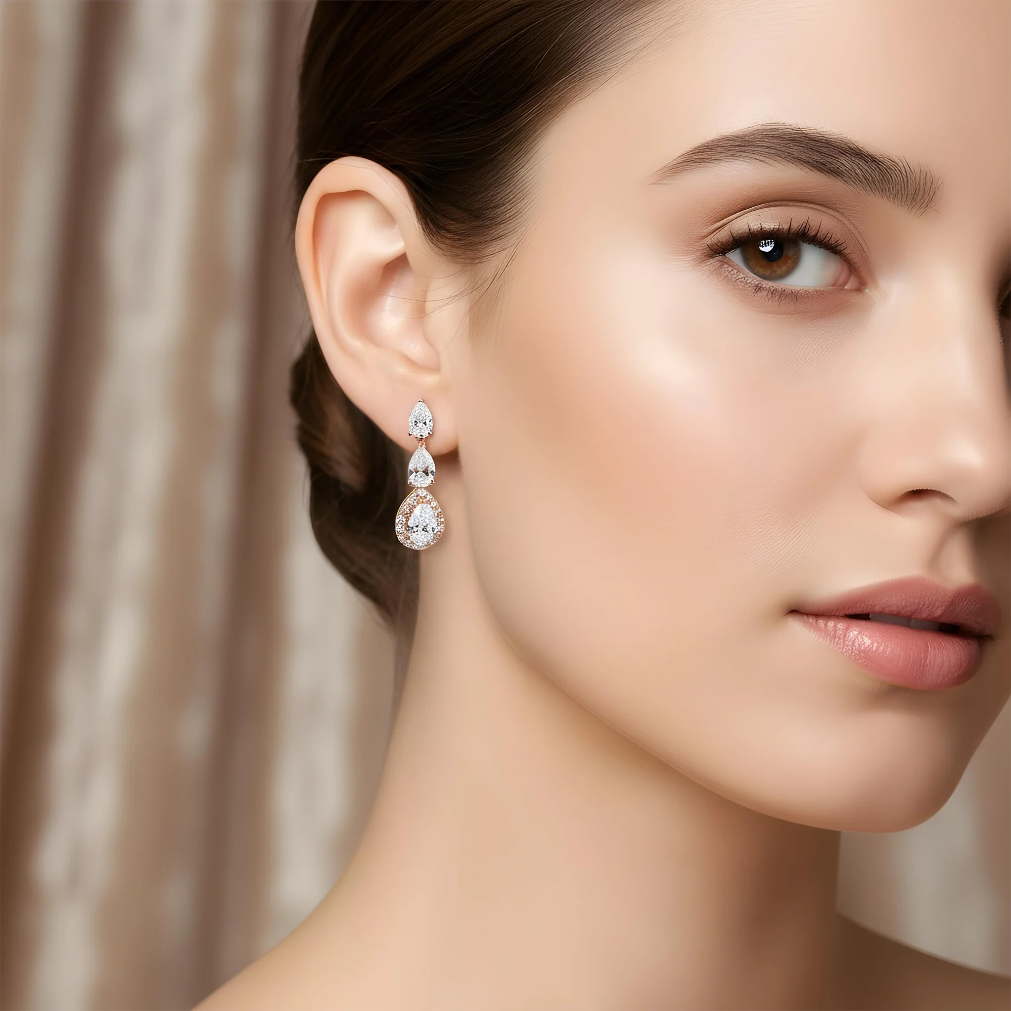 White Gold Pear Cut Diamond Triple Tier Drop Earrings 2.74ctw - Image 7