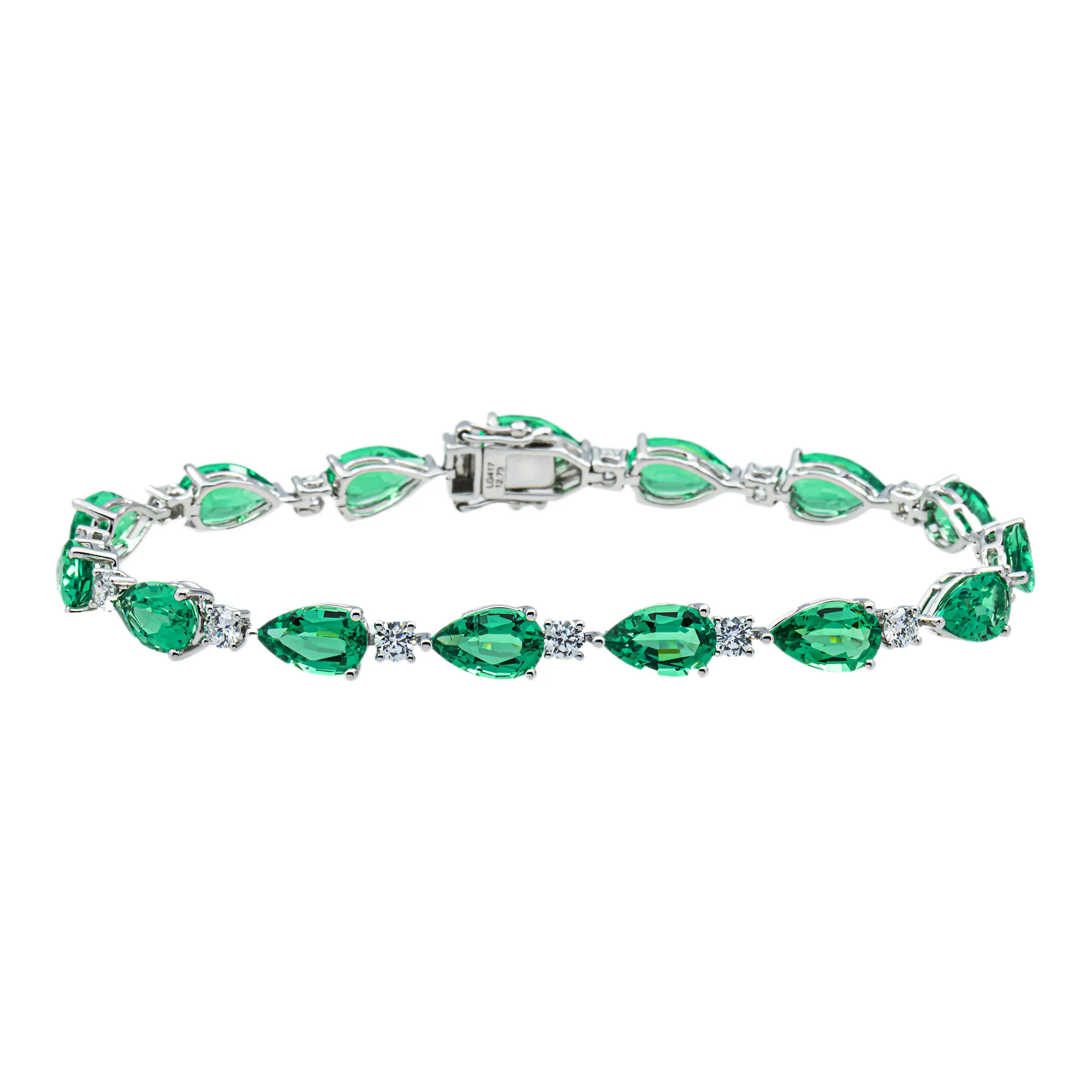 White Gold Pear Cut Emerald & Round Diamond Bracelet 14.0ct