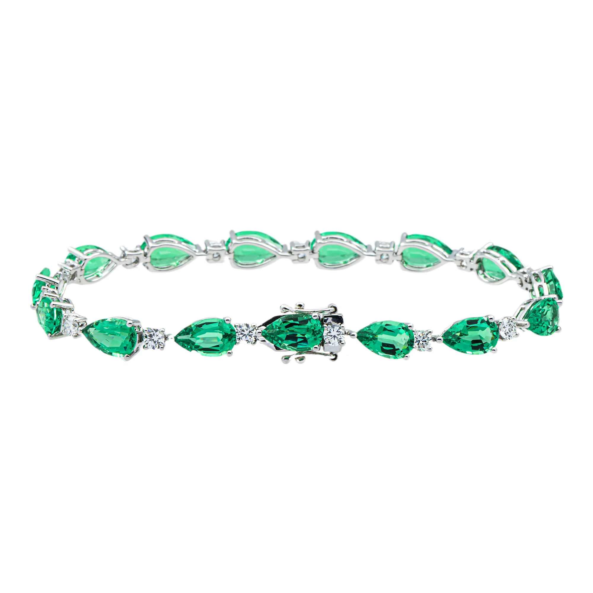 White Gold Pear Cut Emerald & Round Diamond Bracelet 14.0ct - Image 4