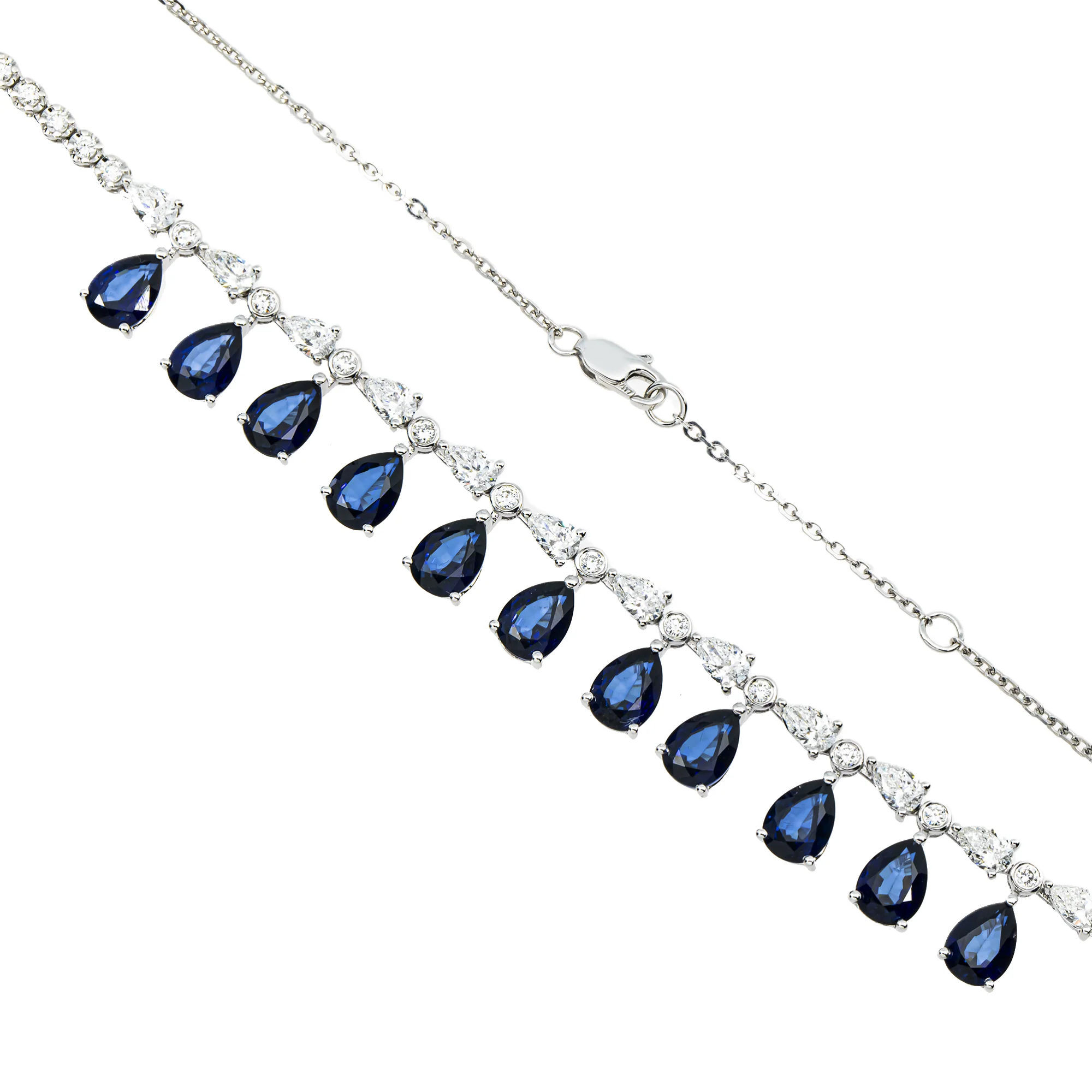 White Gold Pear Cut Sapphire & Diamond Necklace 13.18ct - Image 3
