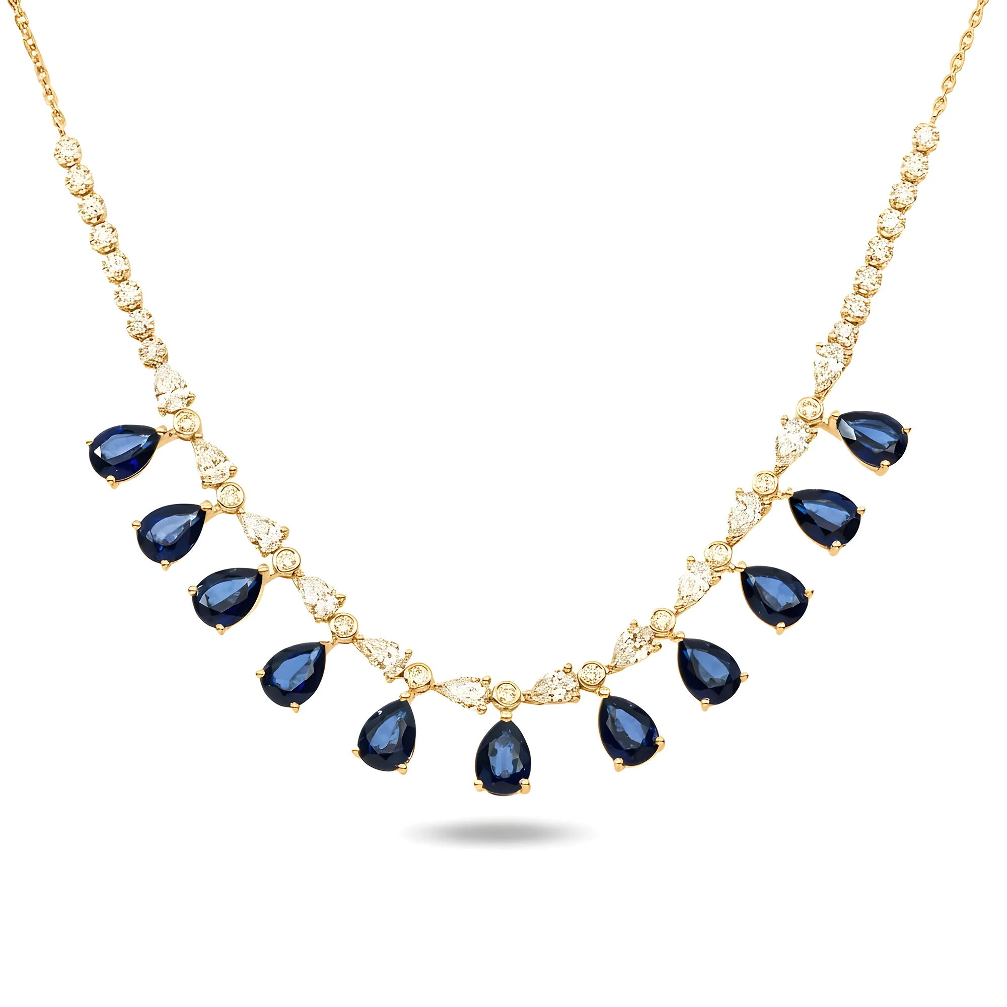White Gold Pear Cut Sapphire & Diamond Necklace 13.18ct - Image 5