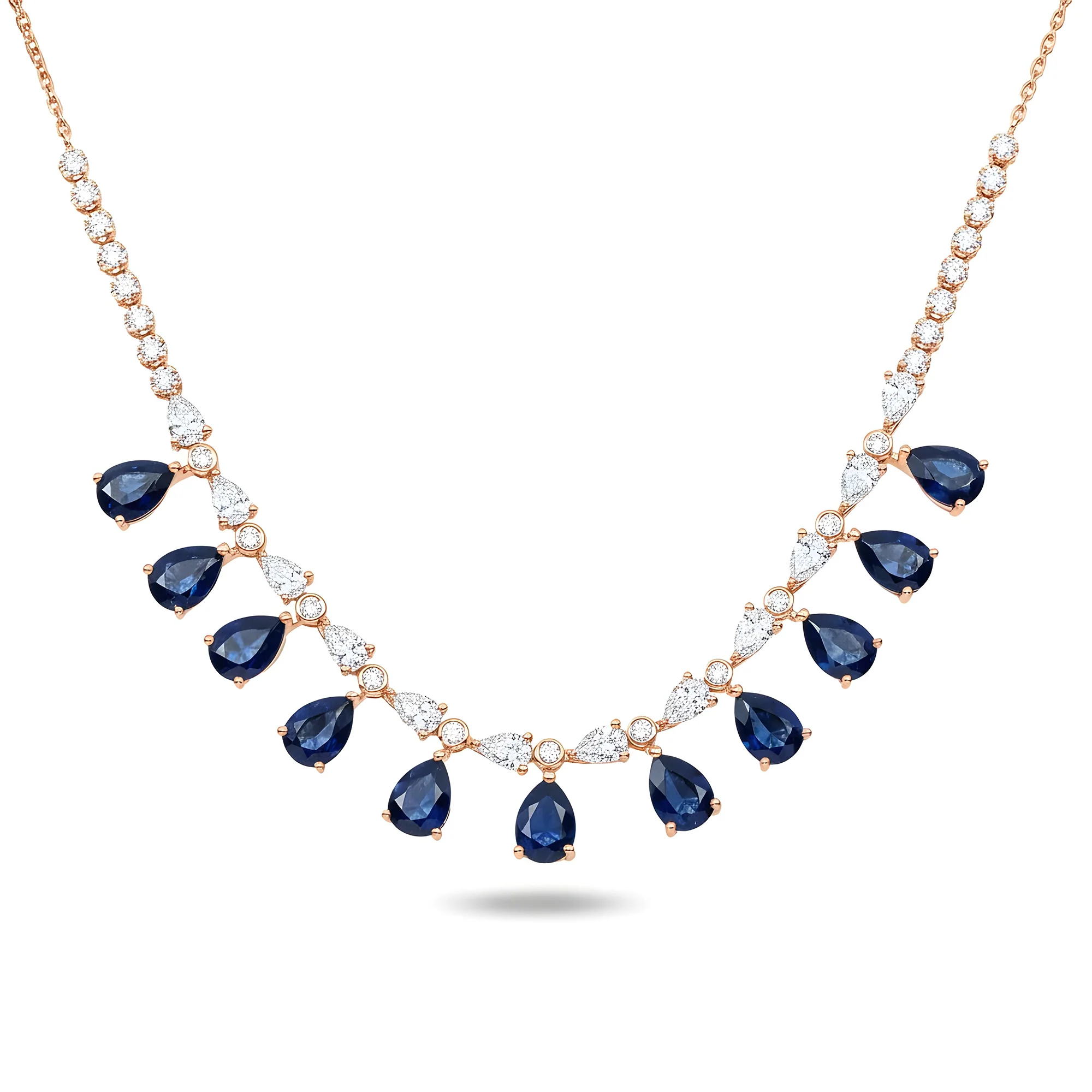 White Gold Pear Cut Sapphire & Diamond Necklace 13.18ct - Image 7