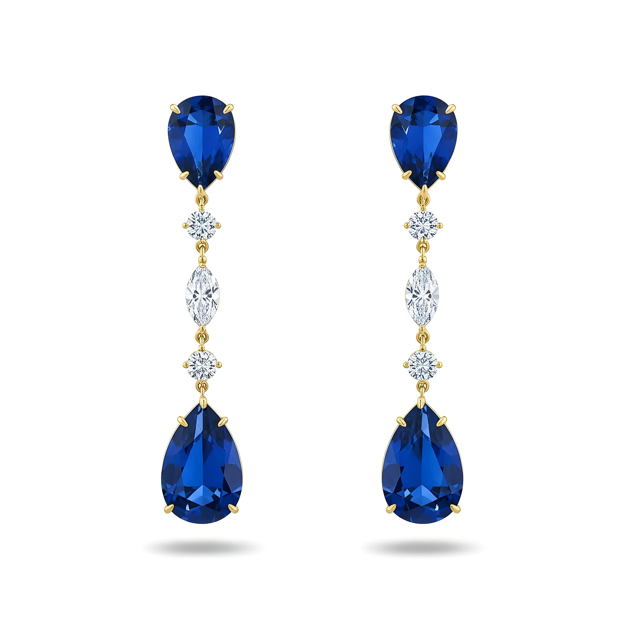 White Gold Pear Cut Sapphire & Multi Cut Diamond Drop Earrings 24.98ctw - Image 4