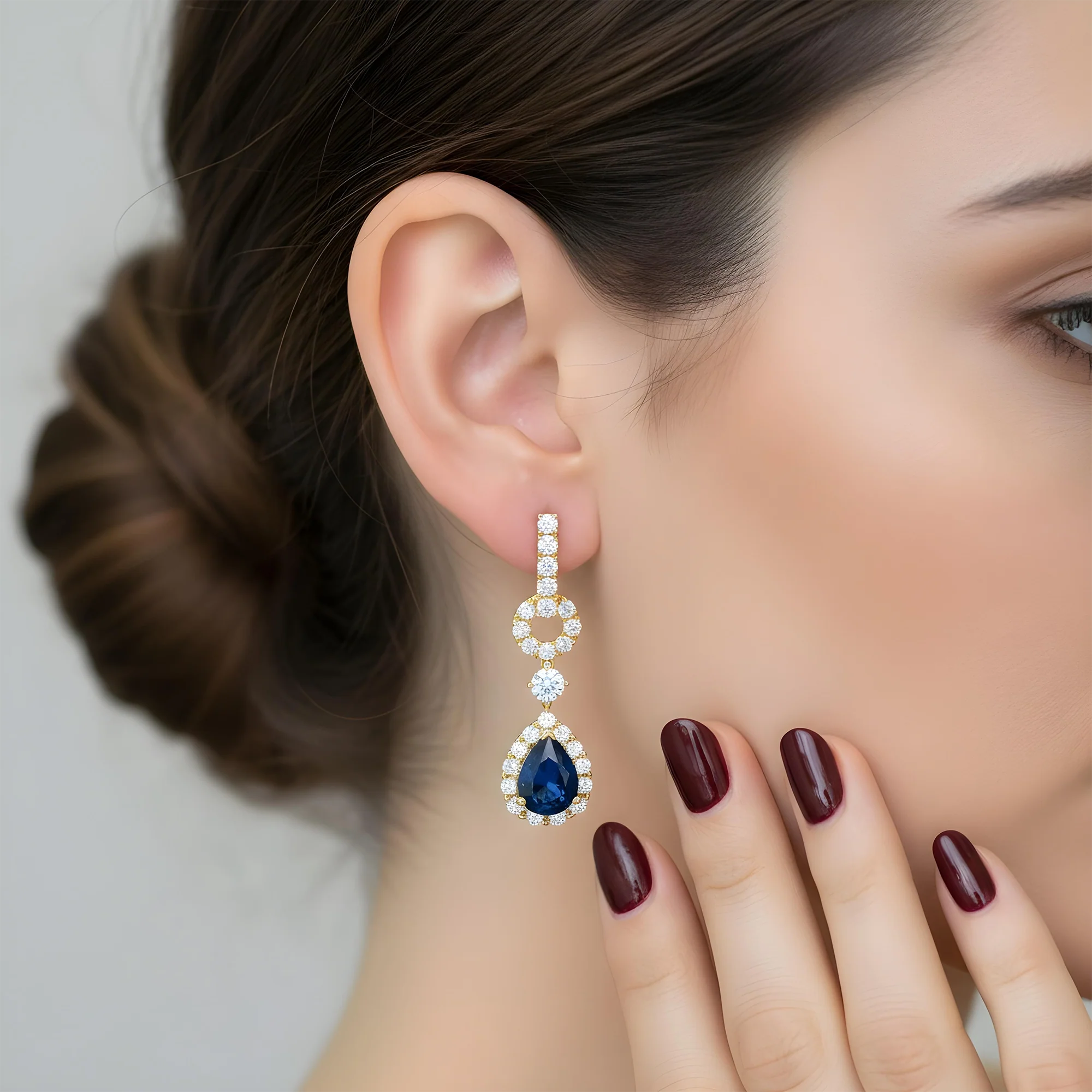 White Gold Pear Cut Sapphire & Round Diamond Drop Earrings 6.50ctw - Image 5