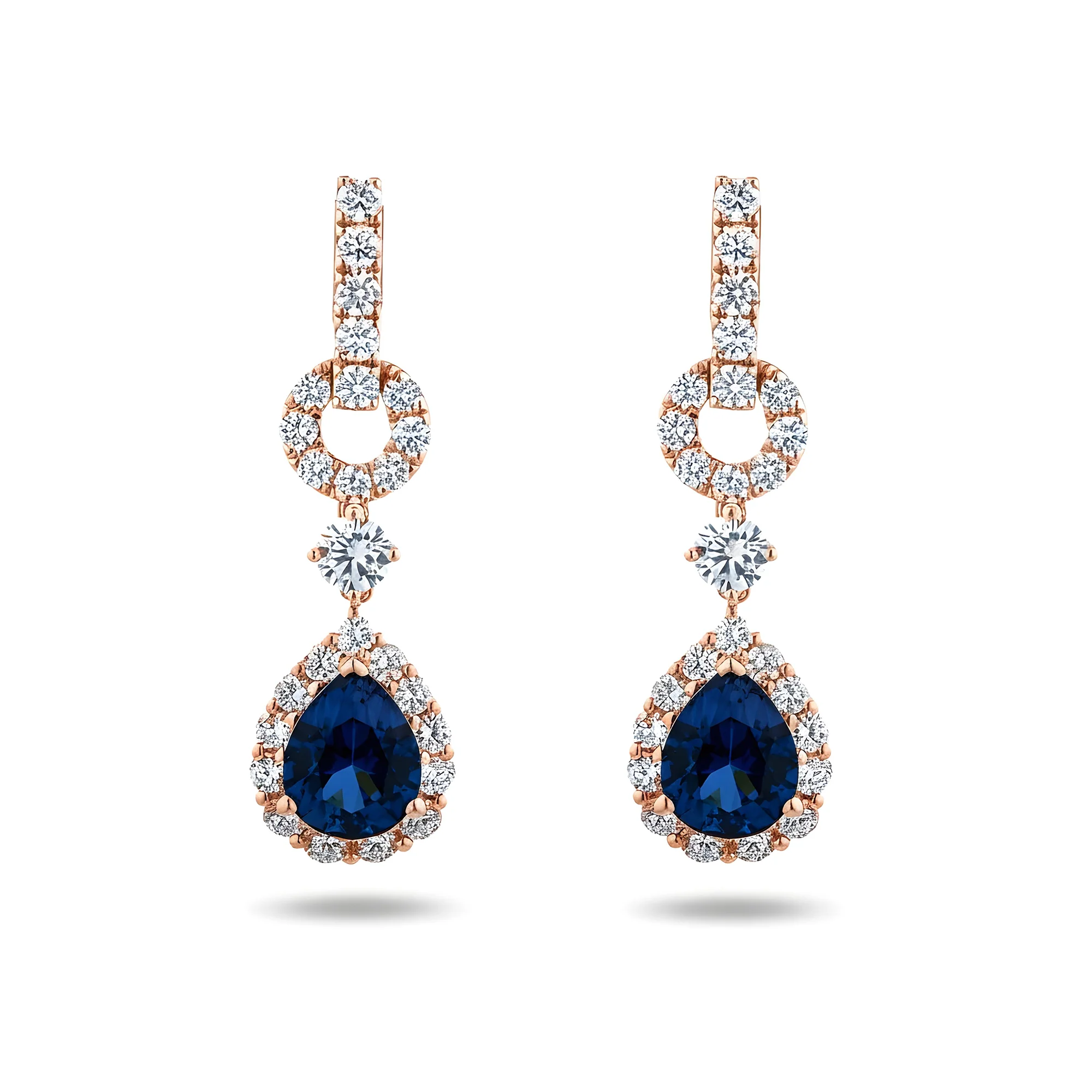 White Gold Pear Cut Sapphire & Round Diamond Drop Earrings 6.50ctw - Image 6