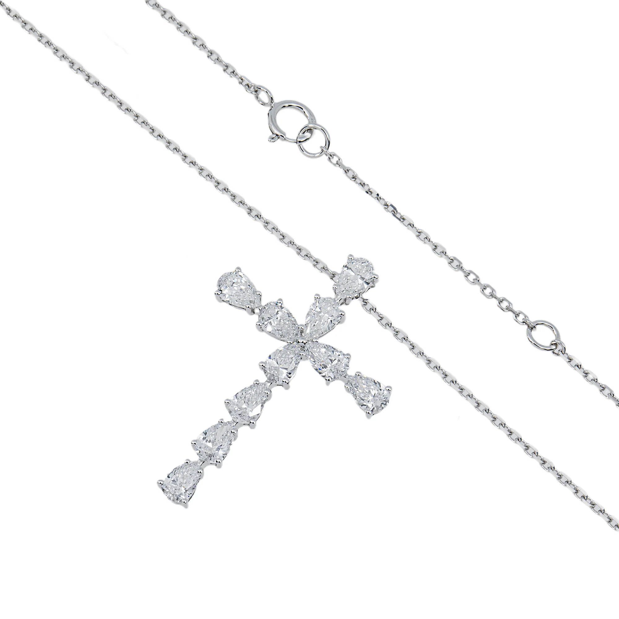 White Gold Pear Diamond Cross Pendant & Chain Necklace 1.65ct - Image 3