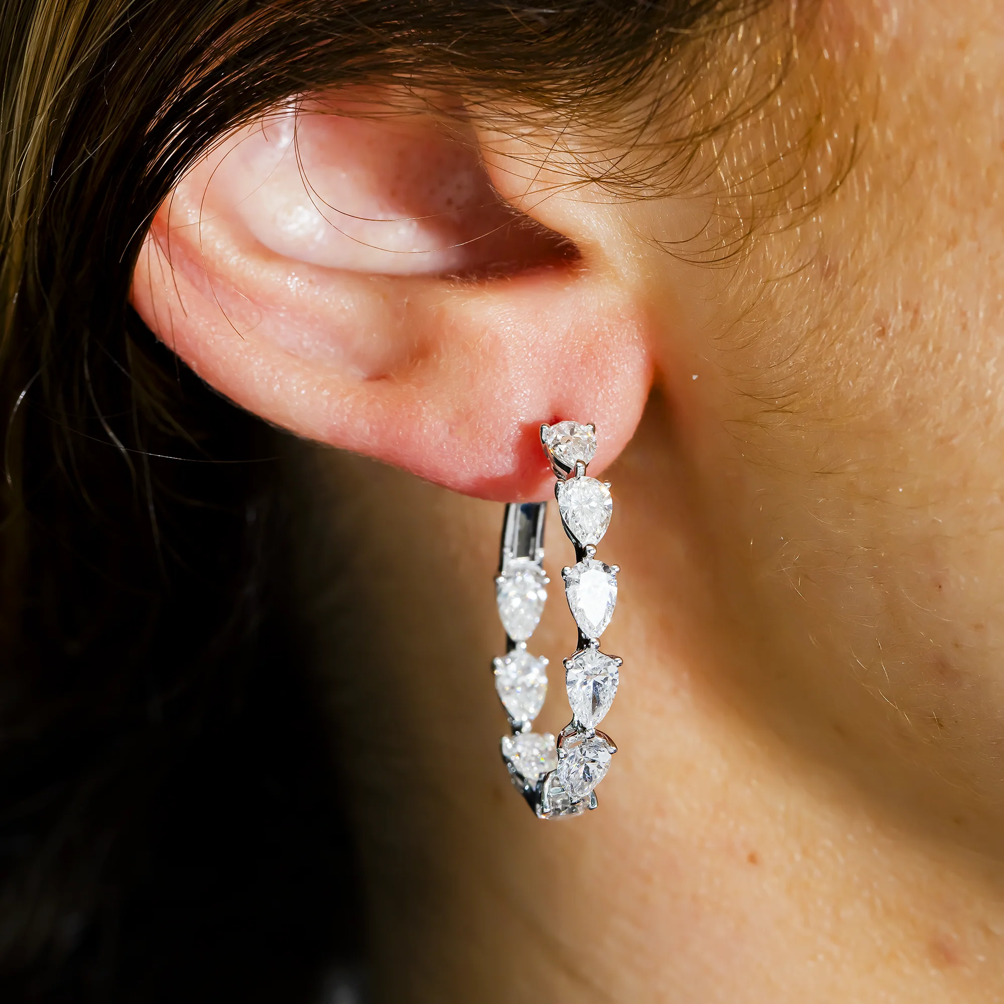 White Gold Pear Diamond Inside Out Hoop Earrings 5.40ctw - Image 2