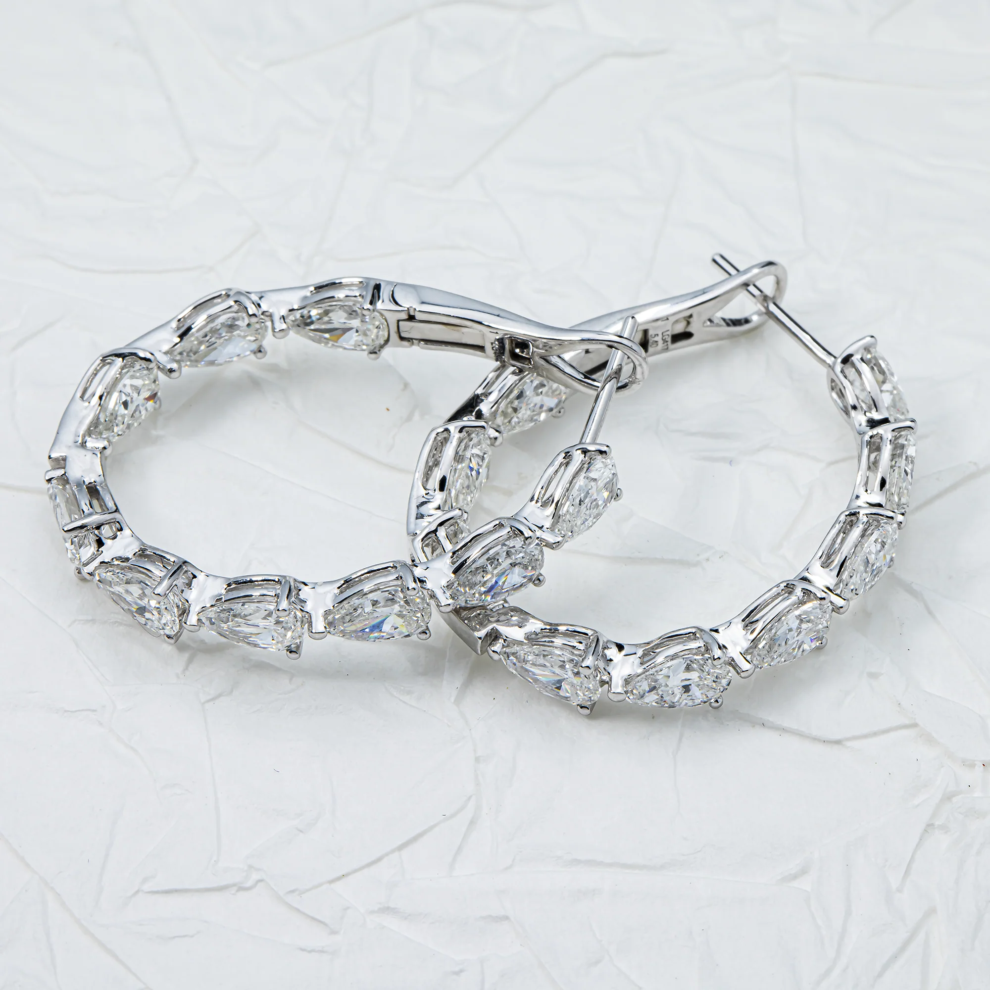 White Gold Pear Diamond Inside Out Hoop Earrings 5.40ctw - Image 4