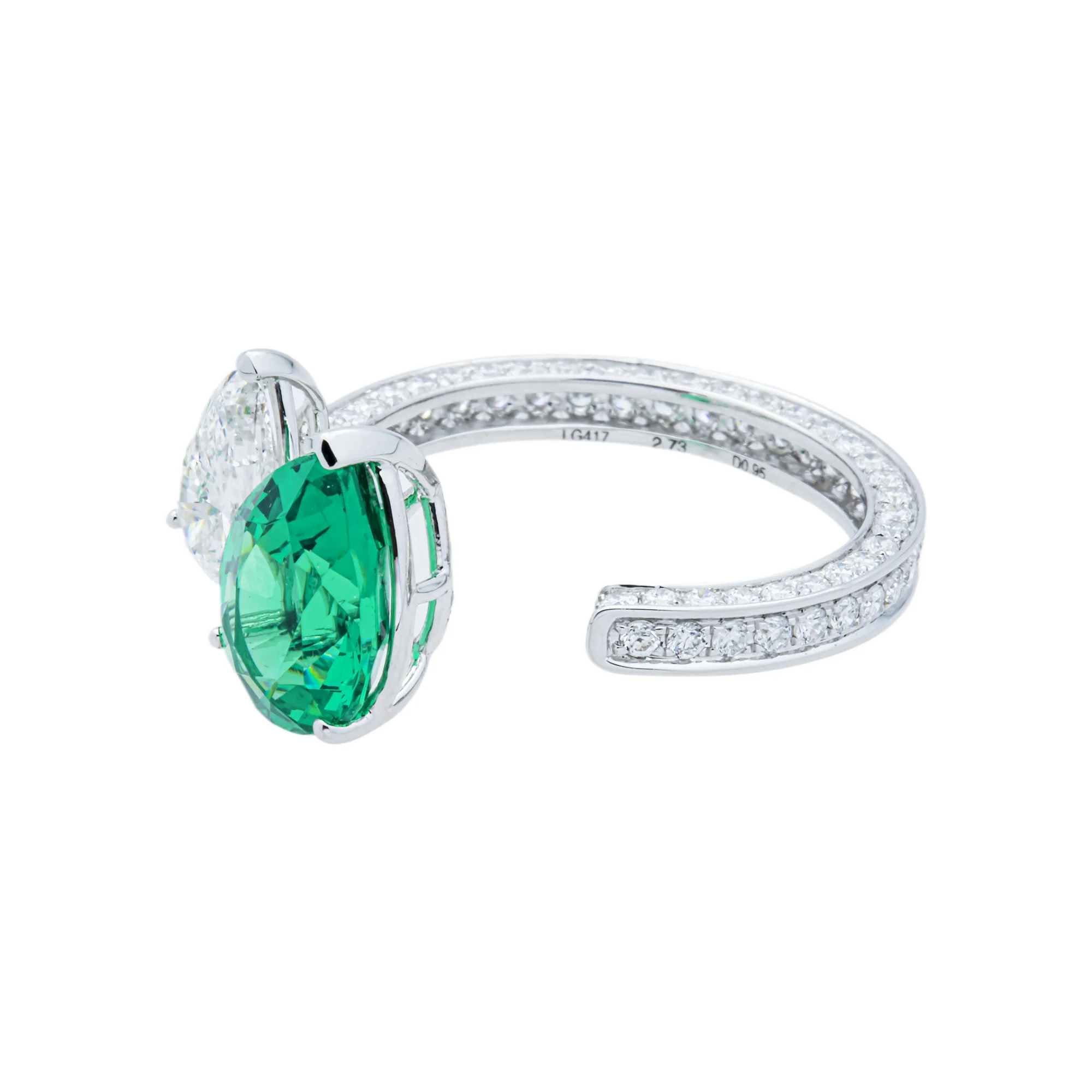 White Gold Emerald & Diamond Cuff Ring 4.63ctw - Image 3