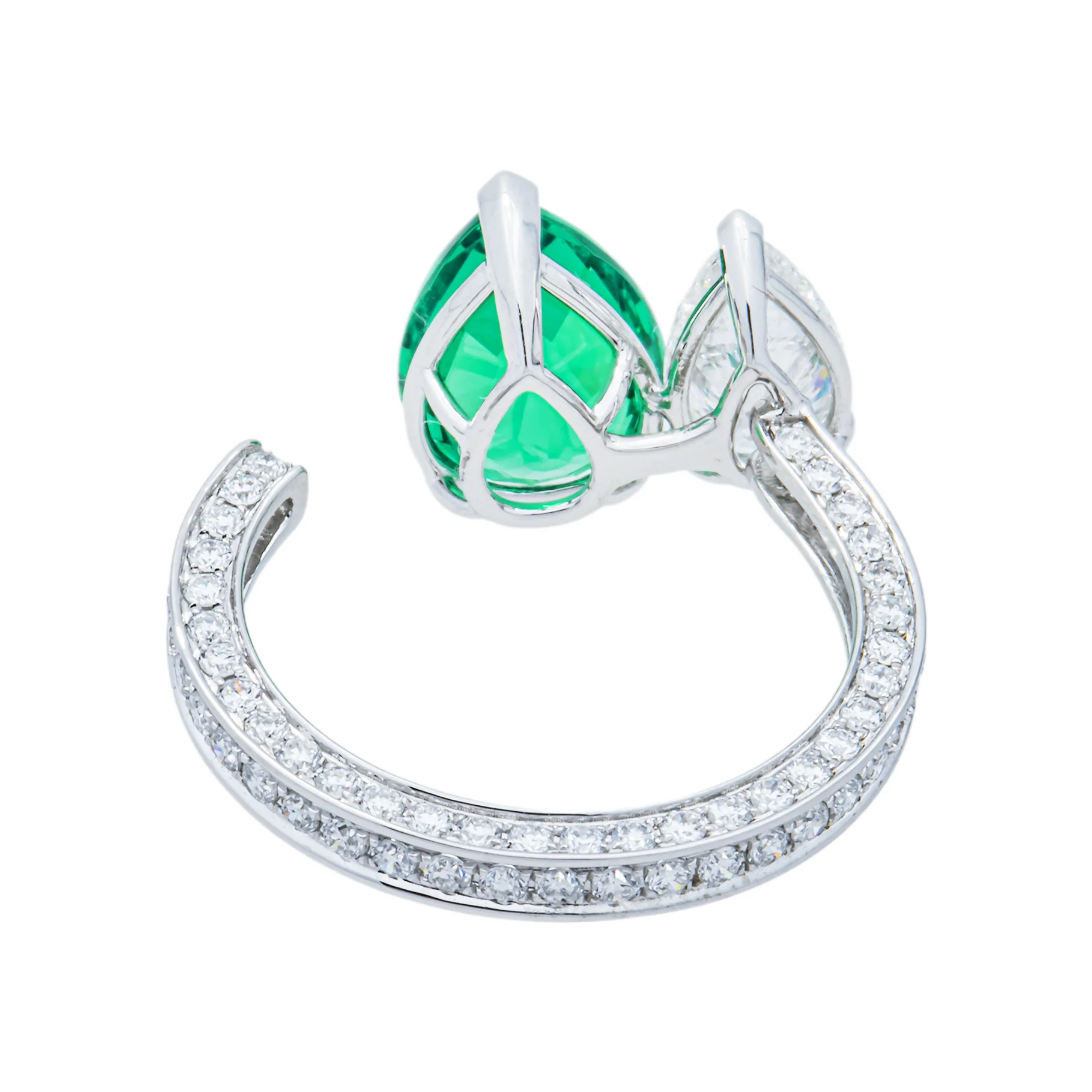 White Gold Emerald & Diamond Cuff Ring 4.63ctw - Image 4