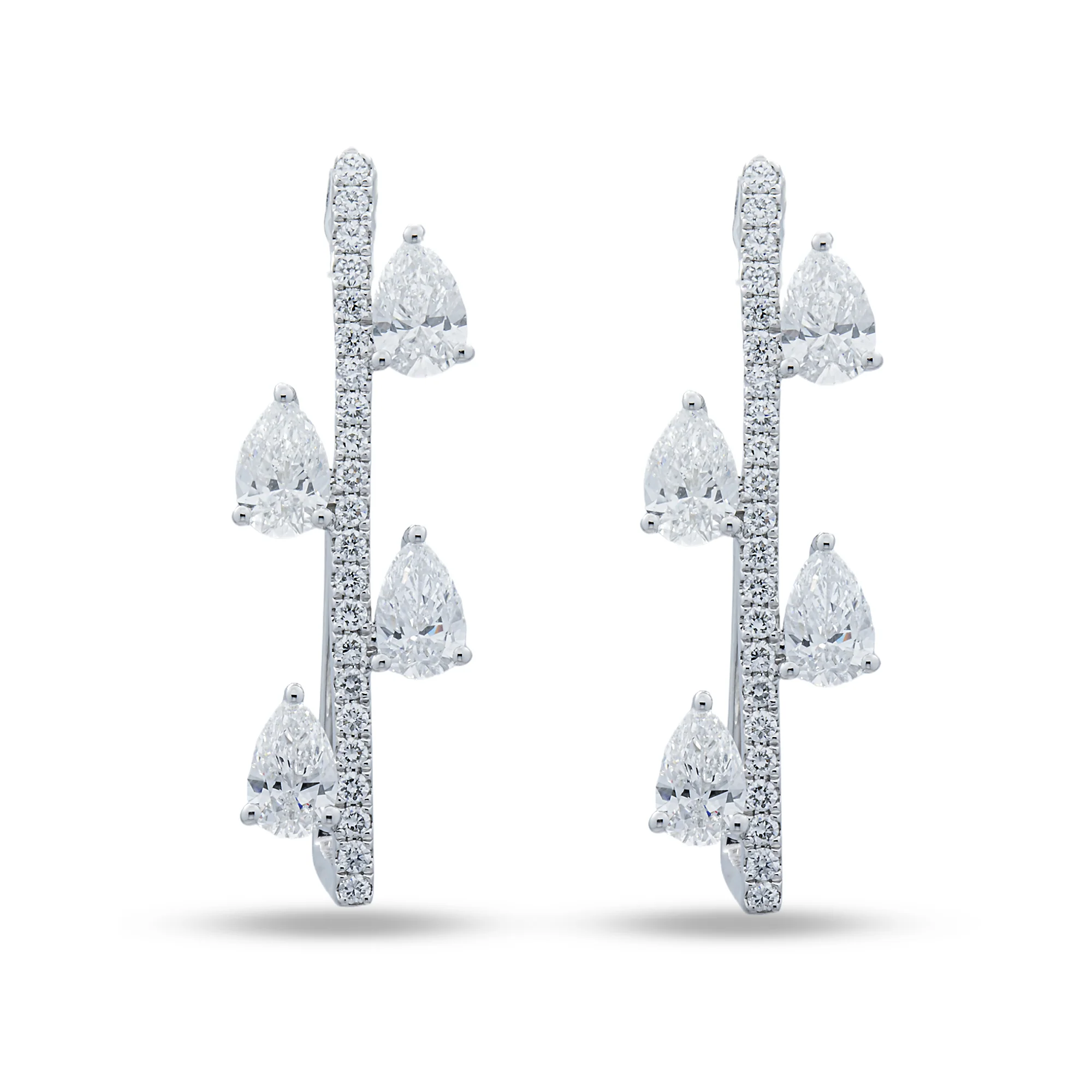White Gold Pear & Round Diamond Drop Earring 4.15ctw