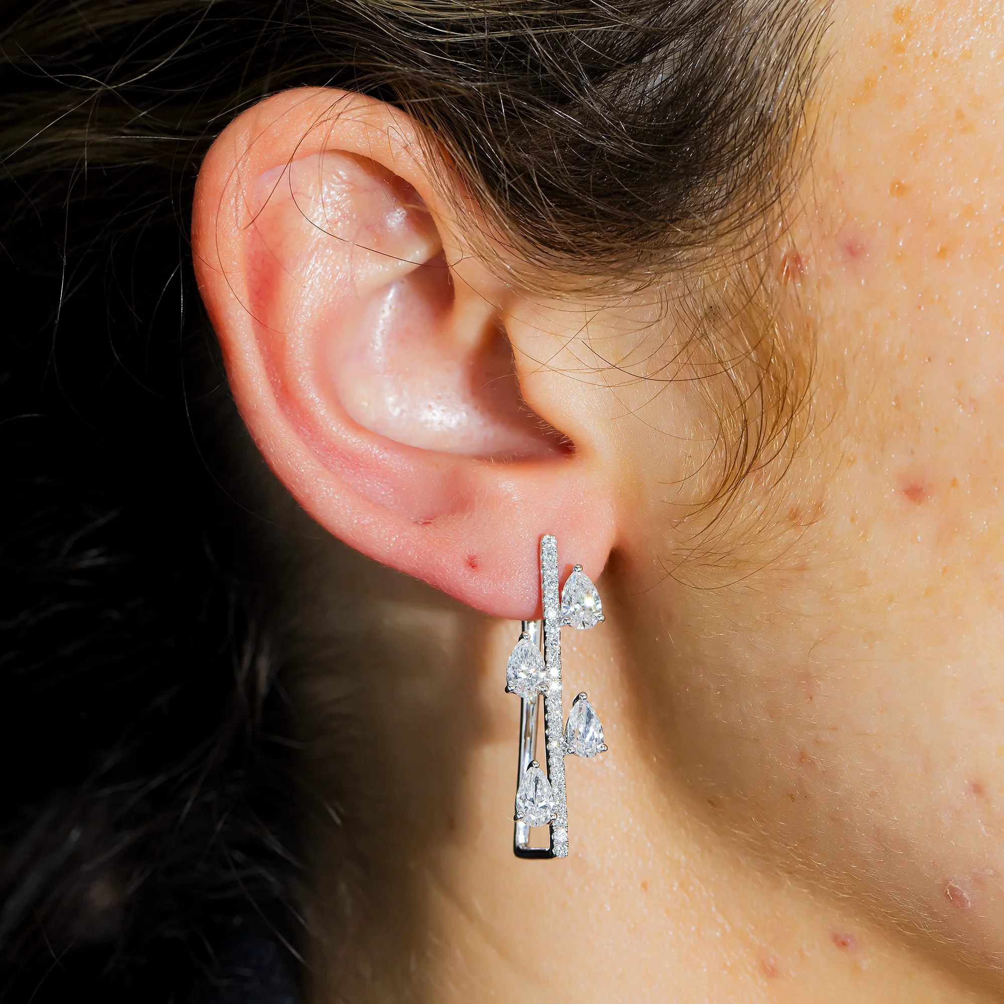 White Gold Pear & Round Diamond Drop Earring 4.15ctw - Image 2