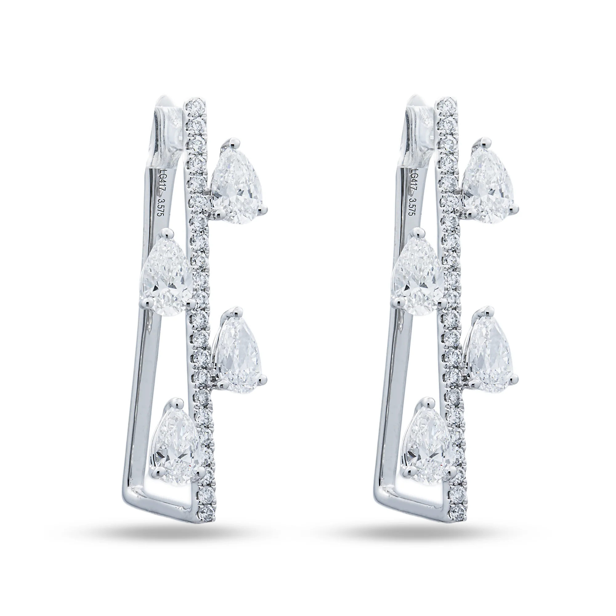 White Gold Pear & Round Diamond Drop Earring 4.15ctw - Image 3