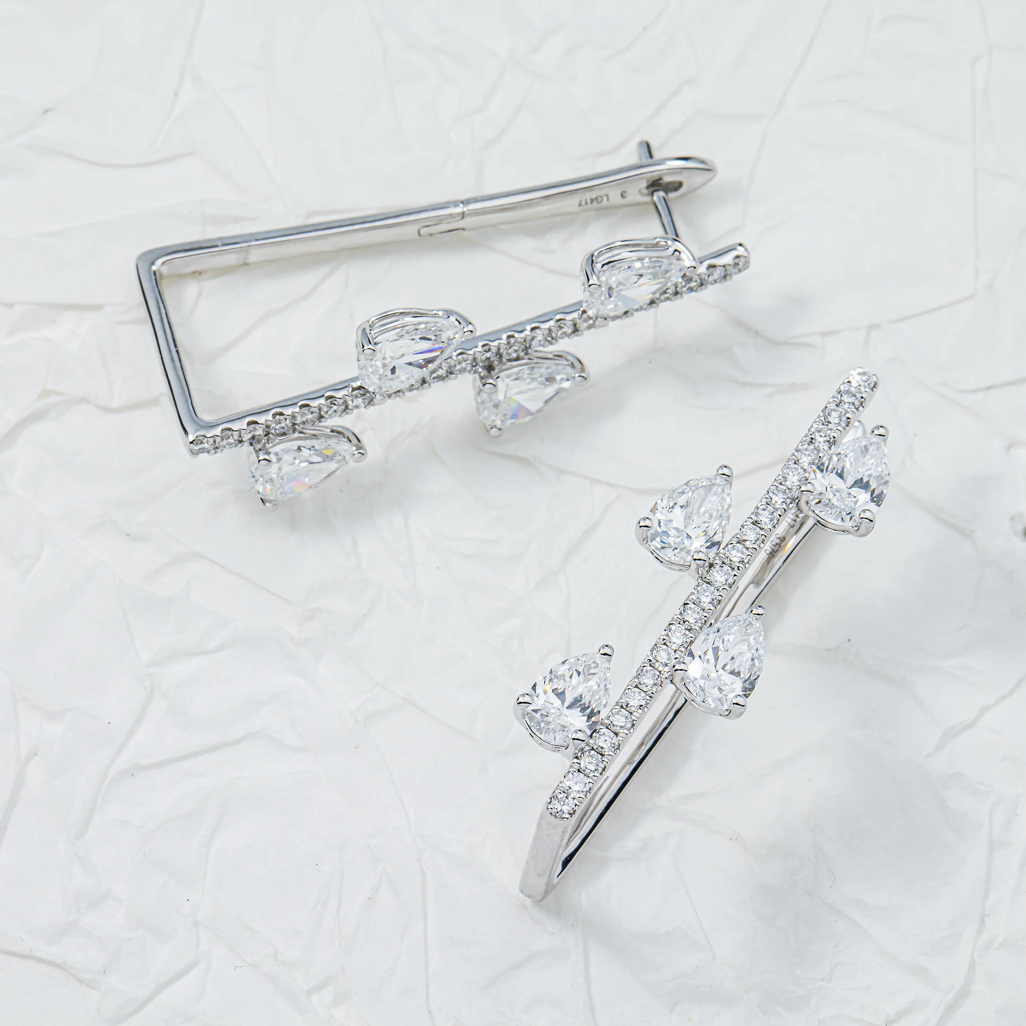 White Gold Pear & Round Diamond Drop Earring 4.15ctw - Image 4