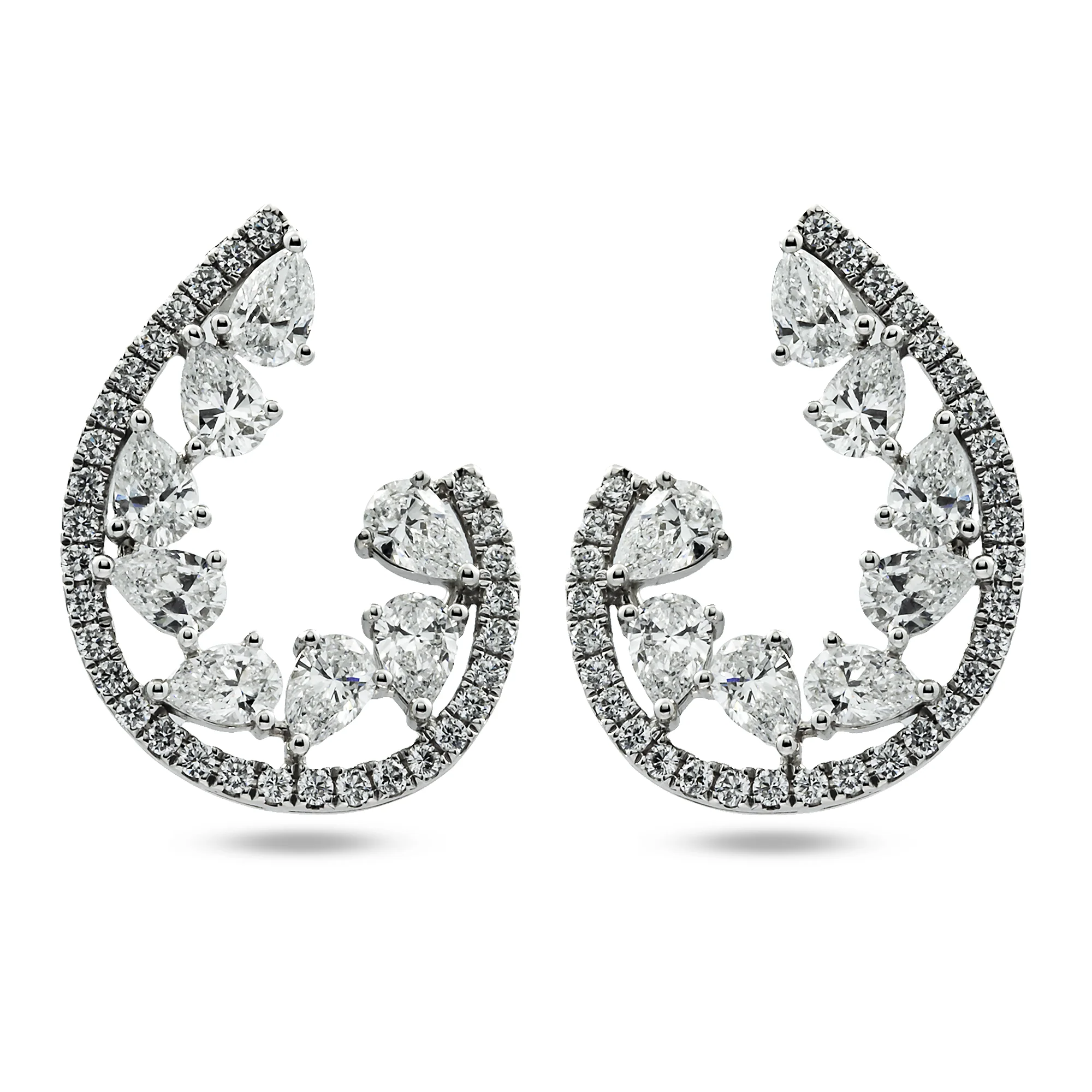 White Gold Pear & Round Diamond Drop Earrings 3.69ct