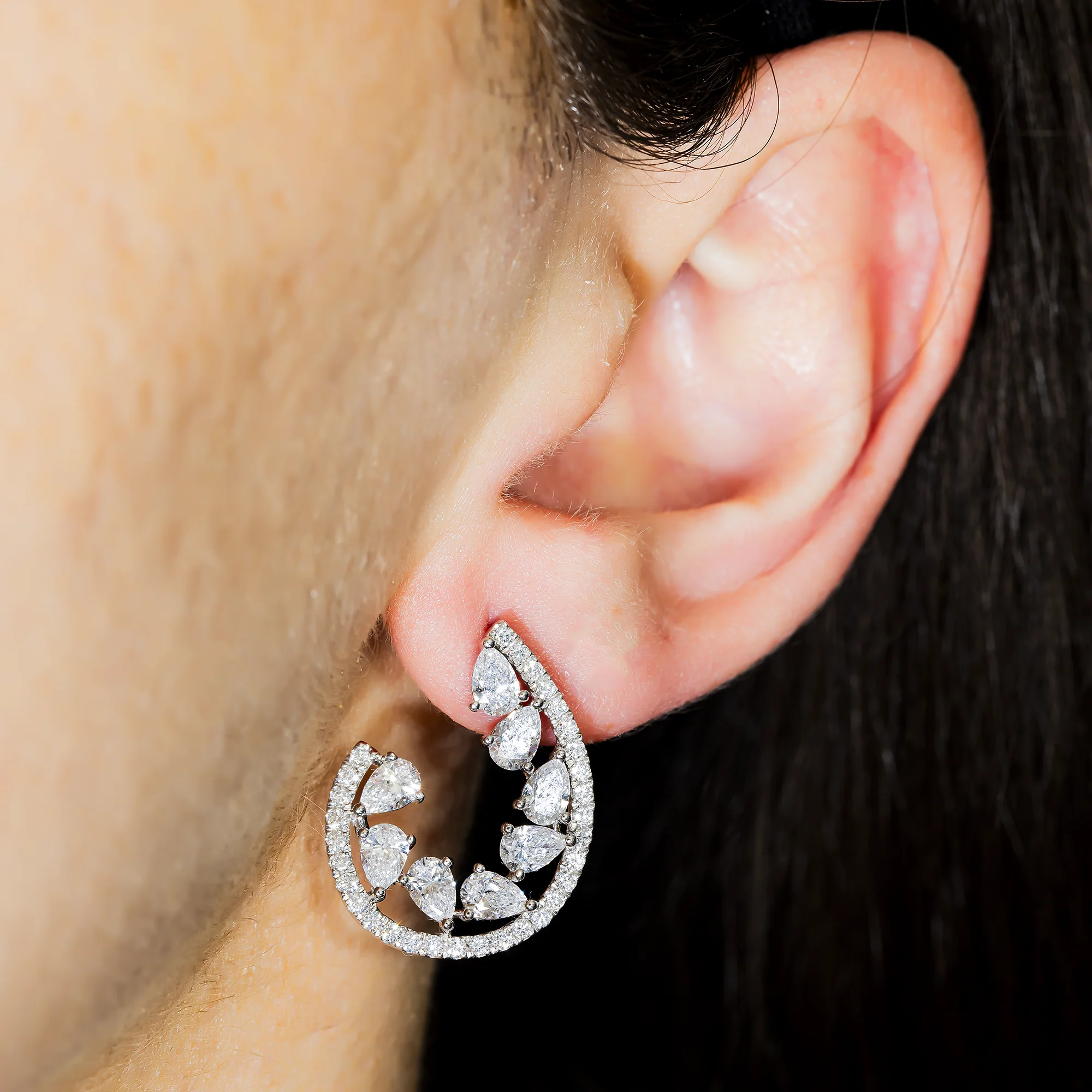 White Gold Pear & Round Diamond Drop Earrings 3.69ct - Image 2