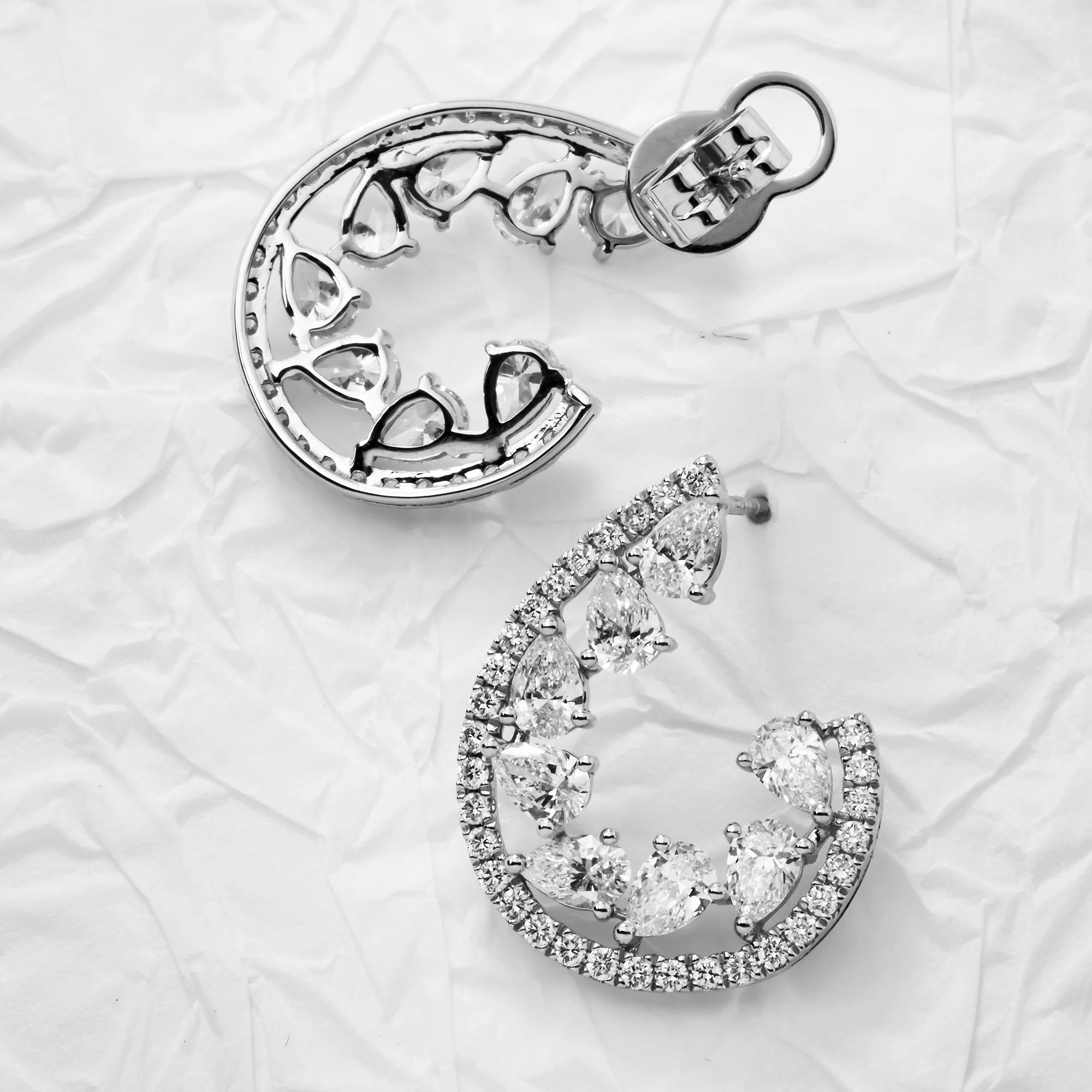 White Gold Pear & Round Diamond Drop Earrings 3.69ct - Image 3