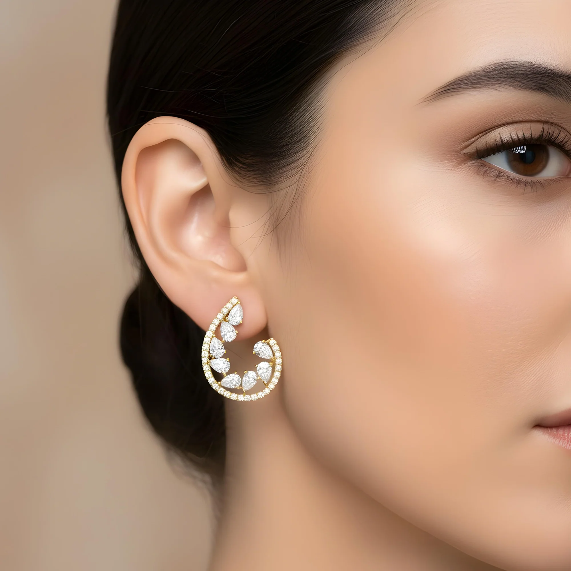 White Gold Pear & Round Diamond Drop Earrings 3.69ct - Image 5