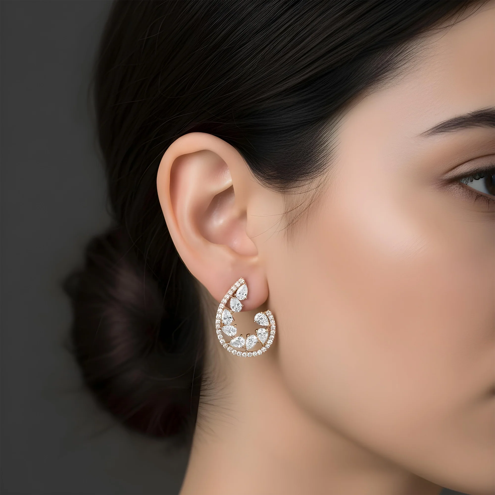 White Gold Pear & Round Diamond Drop Earrings 3.69ct - Image 7