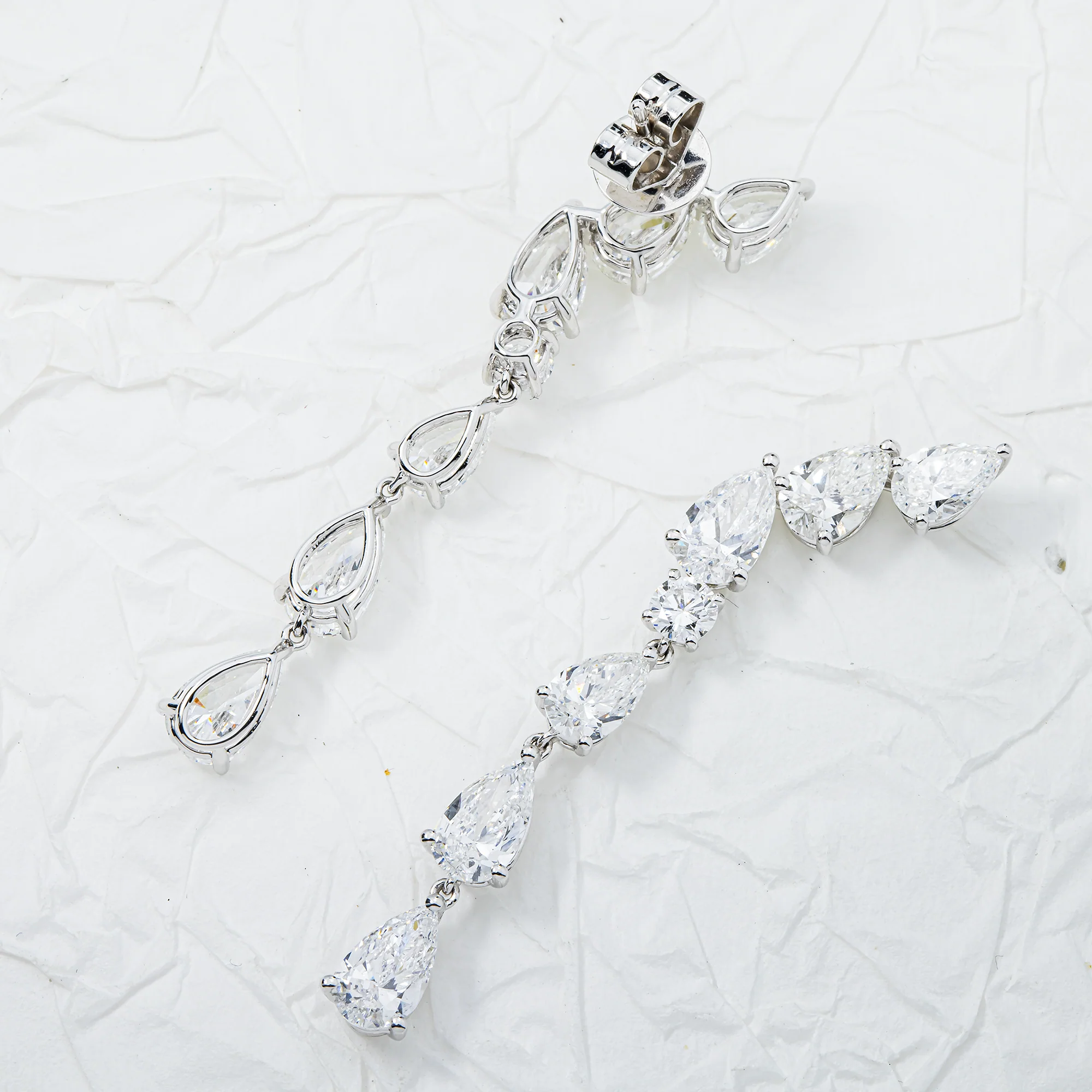 White Gold Pear & Round Diamond Drop Earrings 6.84ctw - Image 3