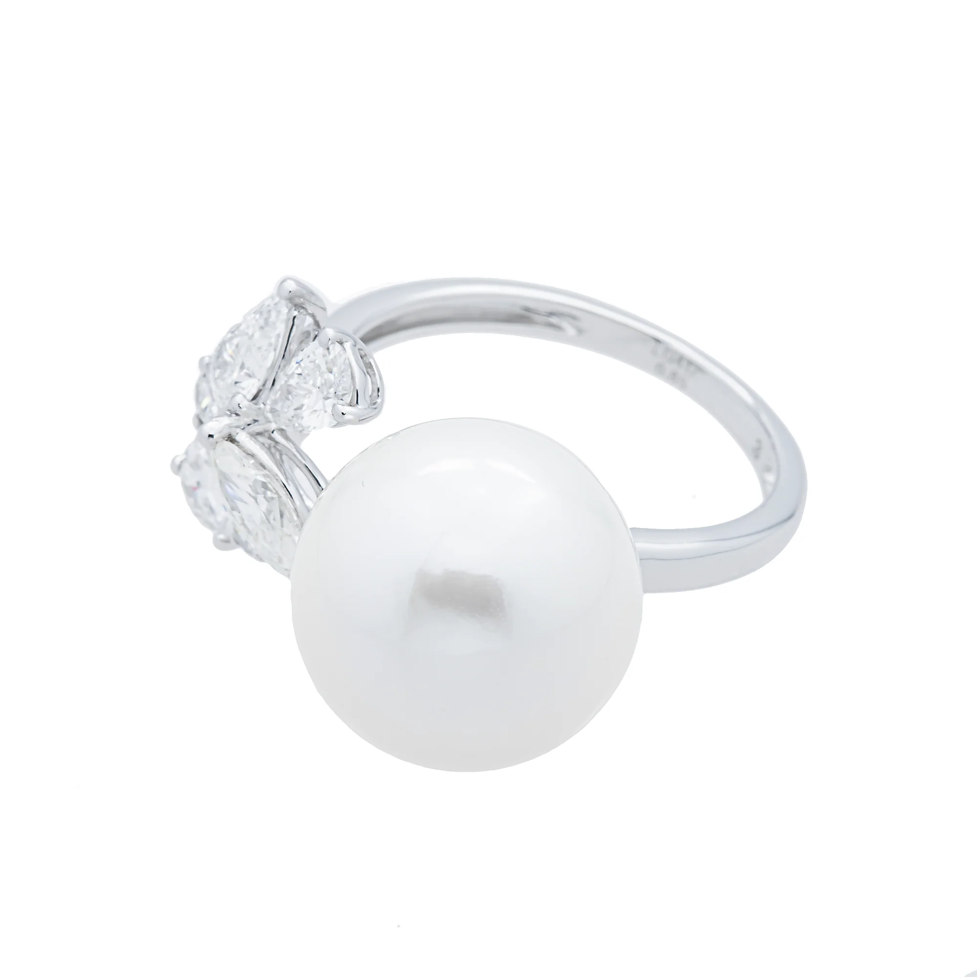 White Gold Pearl & Multi Shape Diamond Cuff Ring 3.47ctw - Image 3