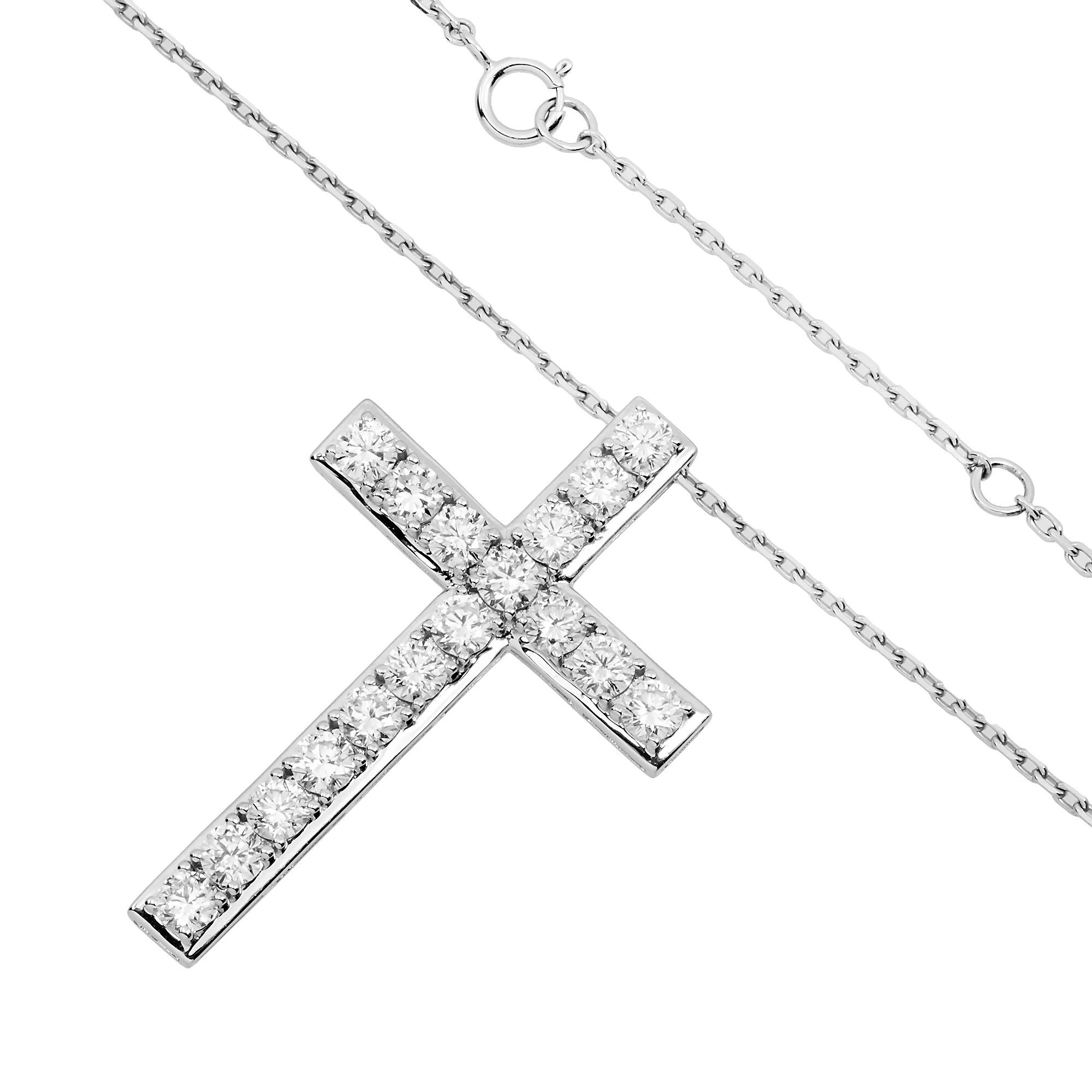 White Gold Roud Diamond Cross Pendant & Chain Necklace 2.48ct - Image 3