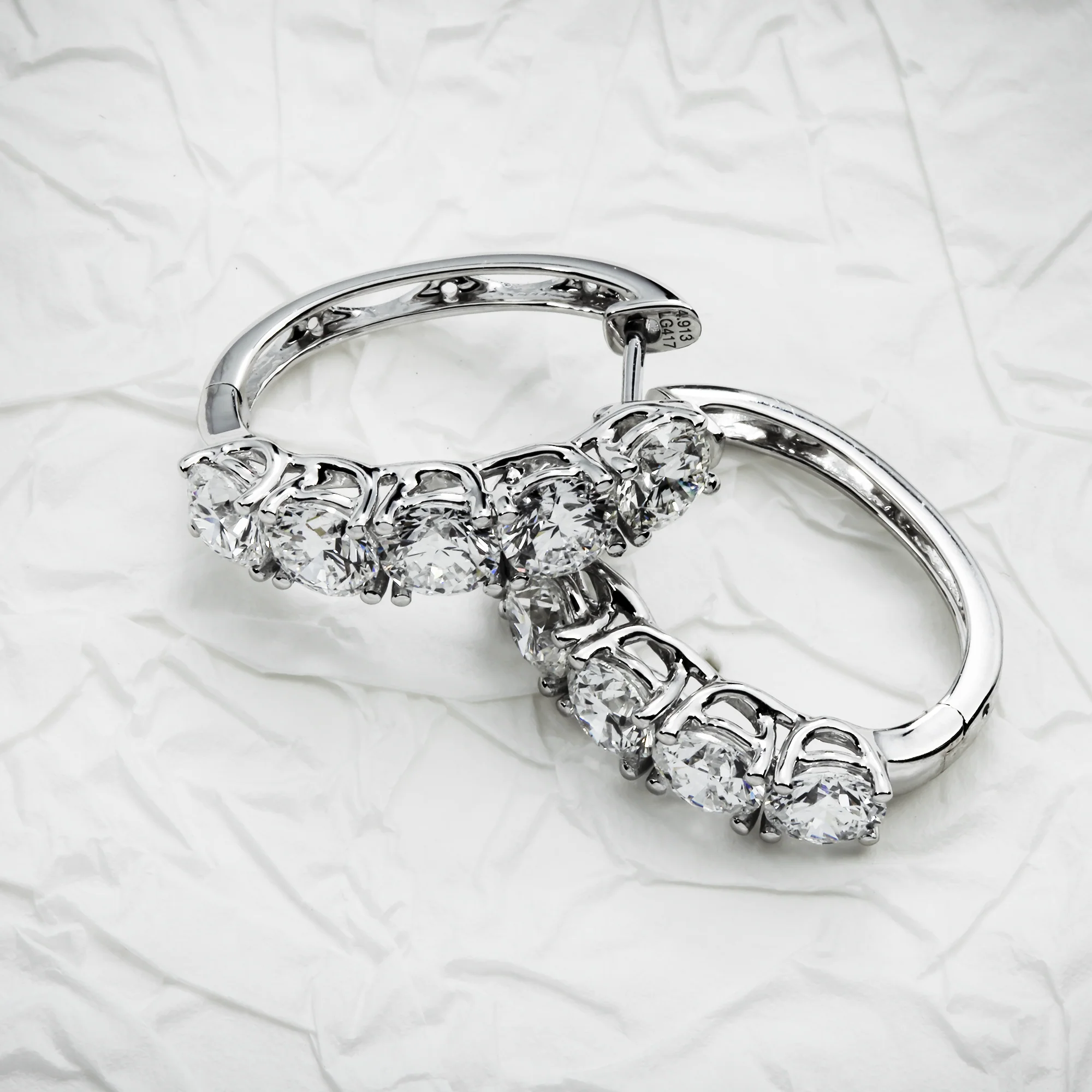 White Gold Round Cut Diamond Hoop Earrings 4.92ctw - Image 4