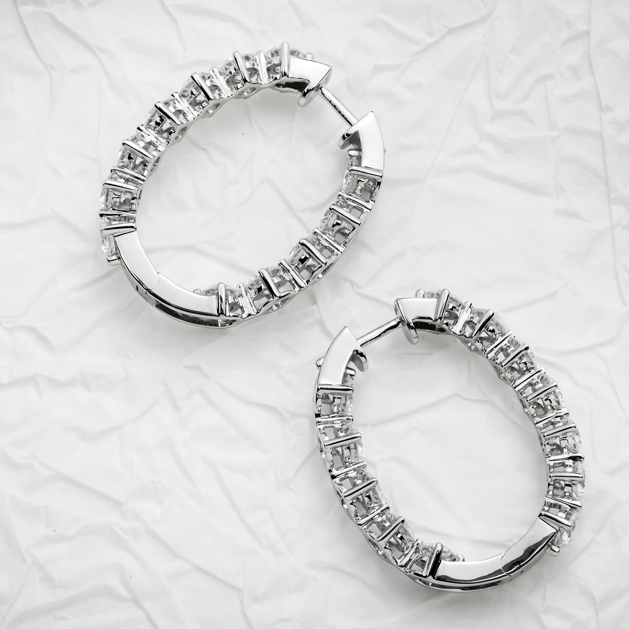White Gold Round Cut Diamond Inside Hoop Earrings 4.51ctw - Image 3