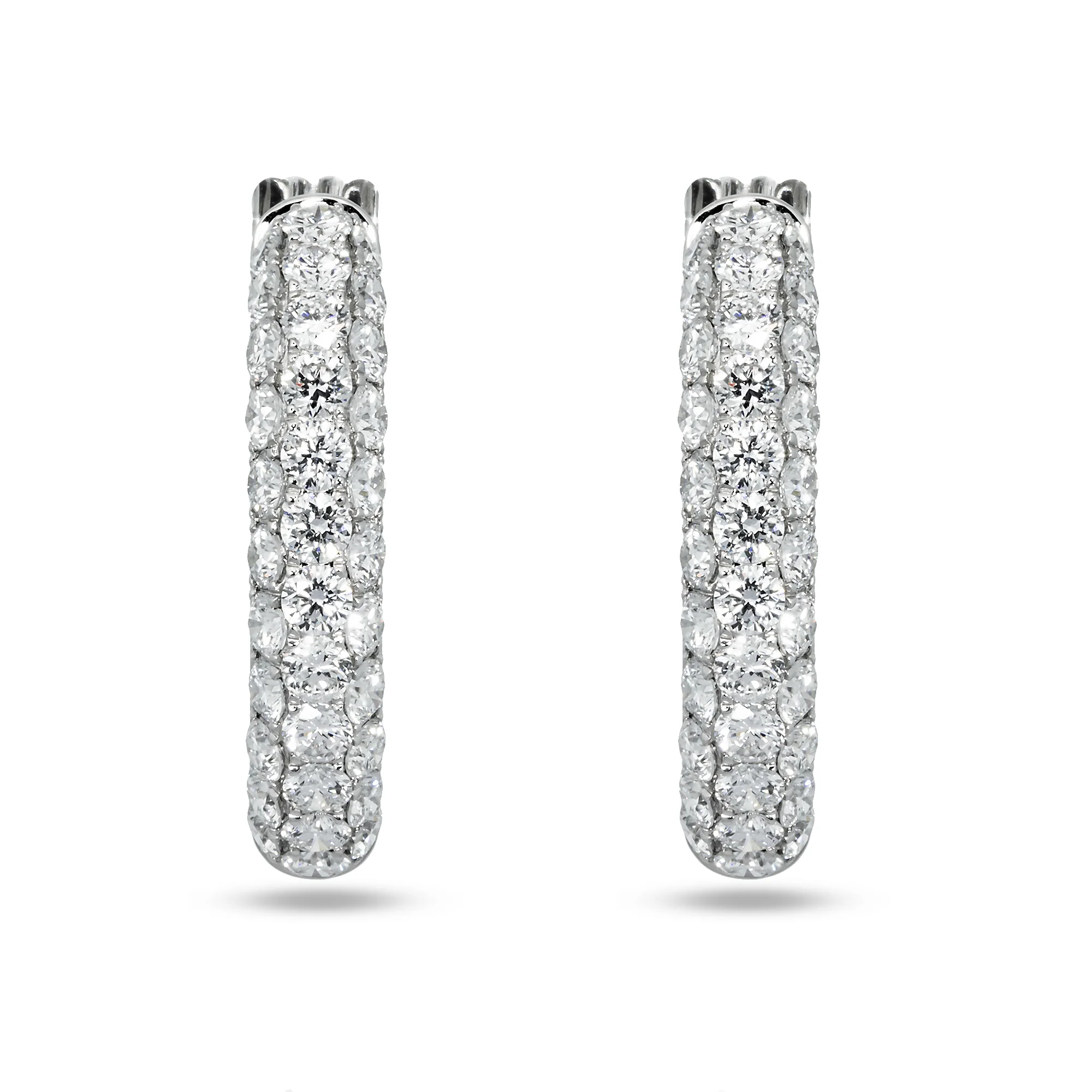 White Gold Round Cut Triple Row Diamond Hoop Earrings 5.95ctw