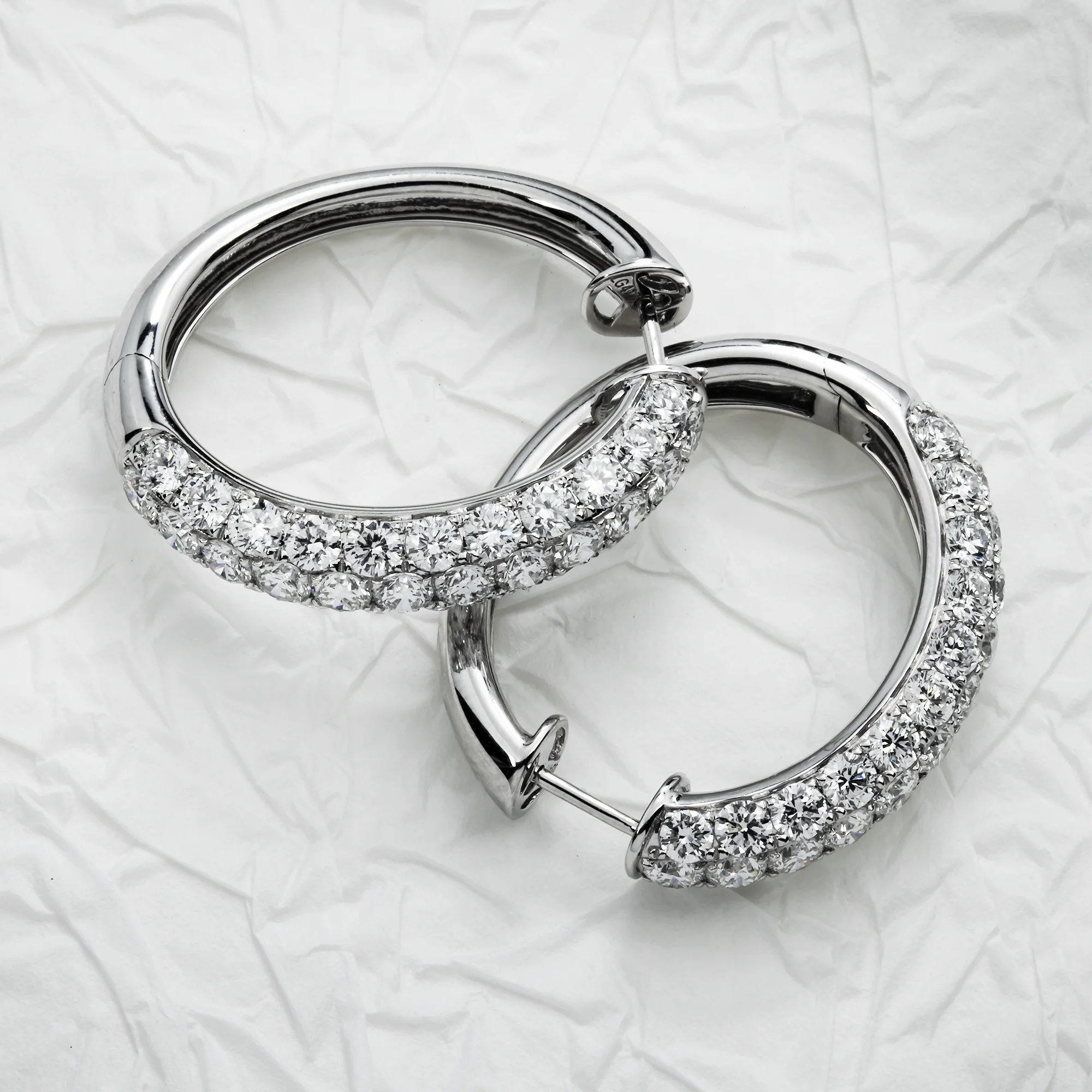 White Gold Round Cut Triple Row Diamond Hoop Earrings 5.95ctw - Image 3