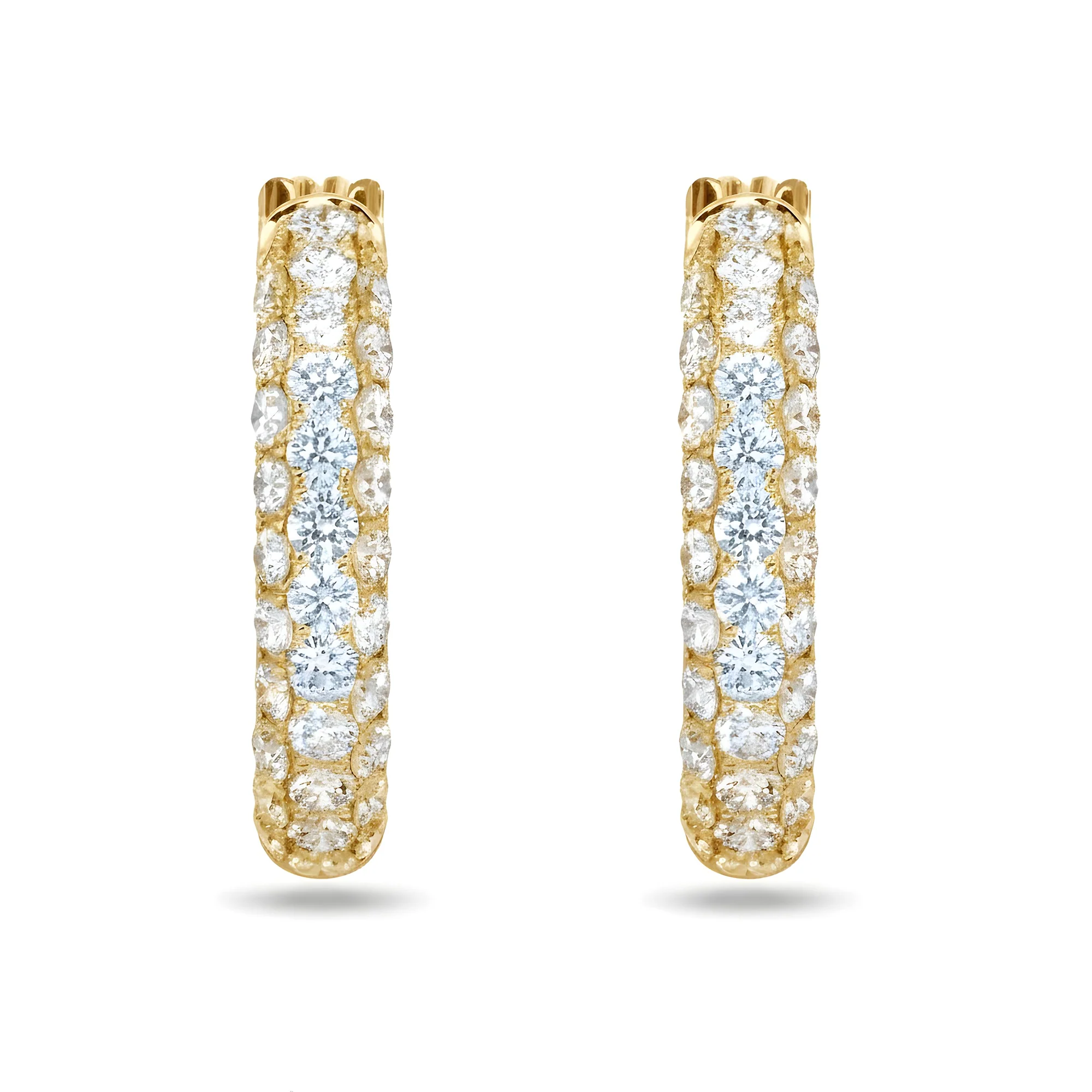 White Gold Round Cut Triple Row Diamond Hoop Earrings 5.95ctw - Image 5